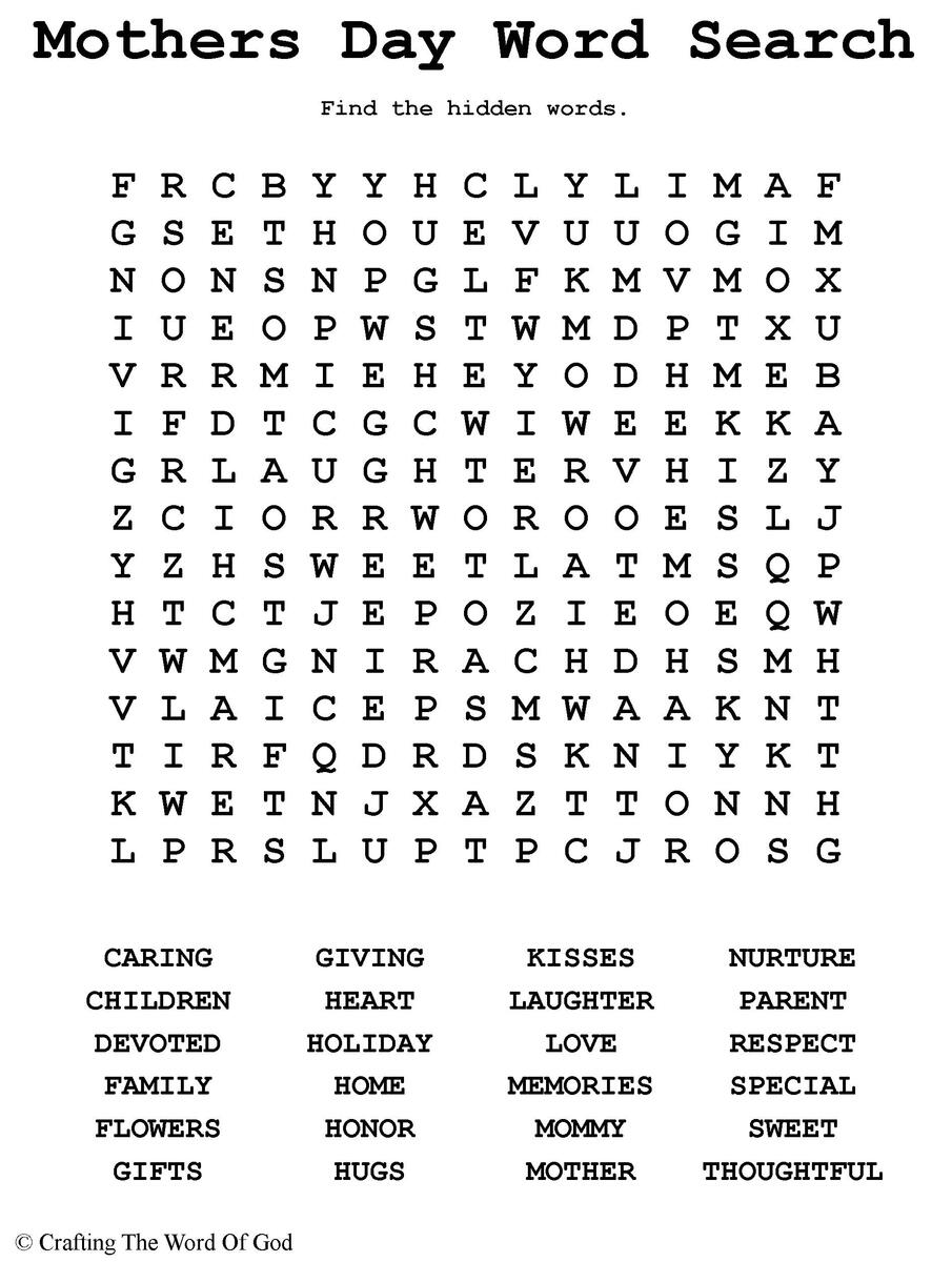 Mothers Day Word Search Activity Sheet Crafting The Word Of God Worksheets Library
