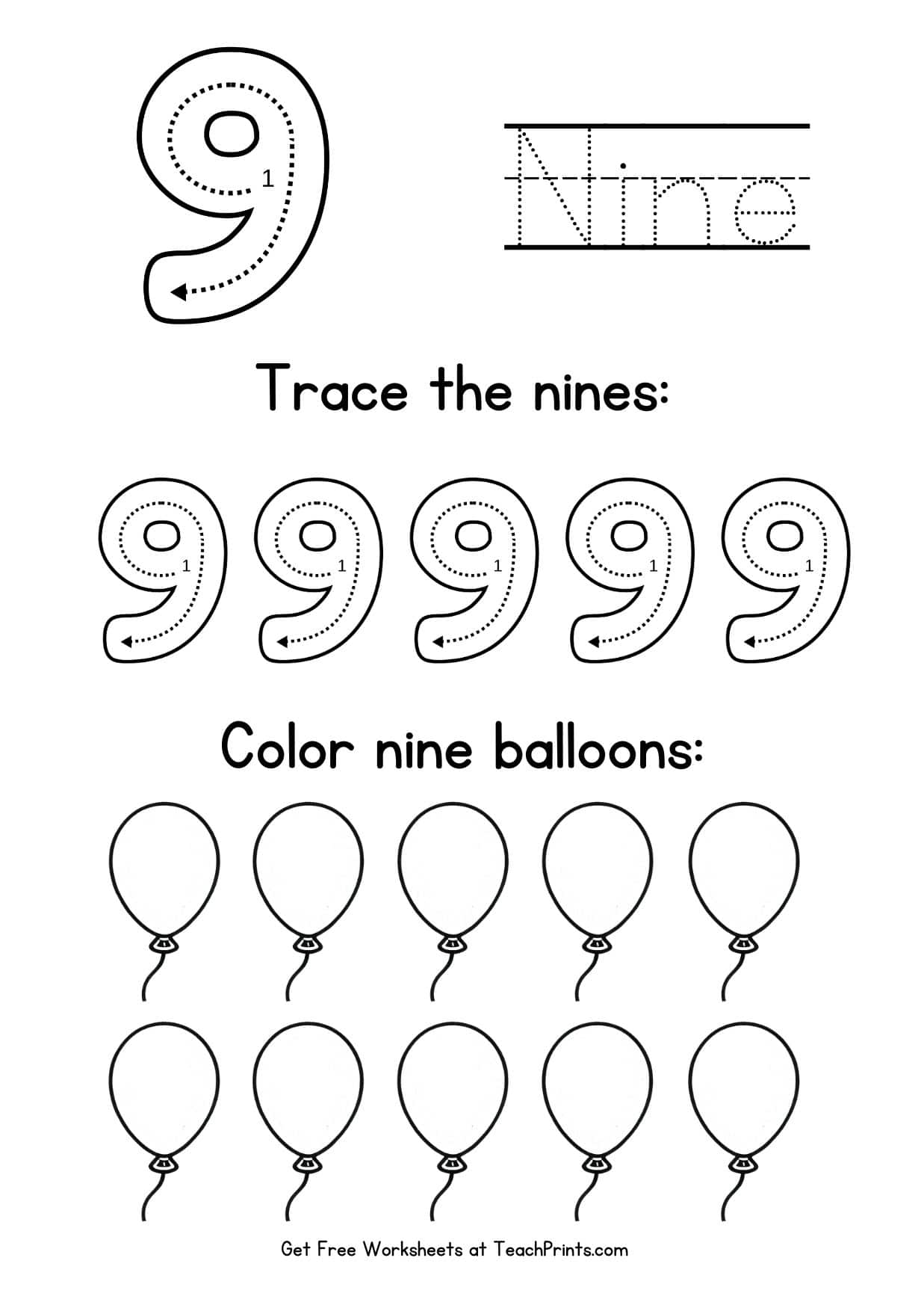 Number 9 Tracing Worksheets Free Printables Teach Prints Number 9 Tracing Worksheets Free Printables Teach Prints