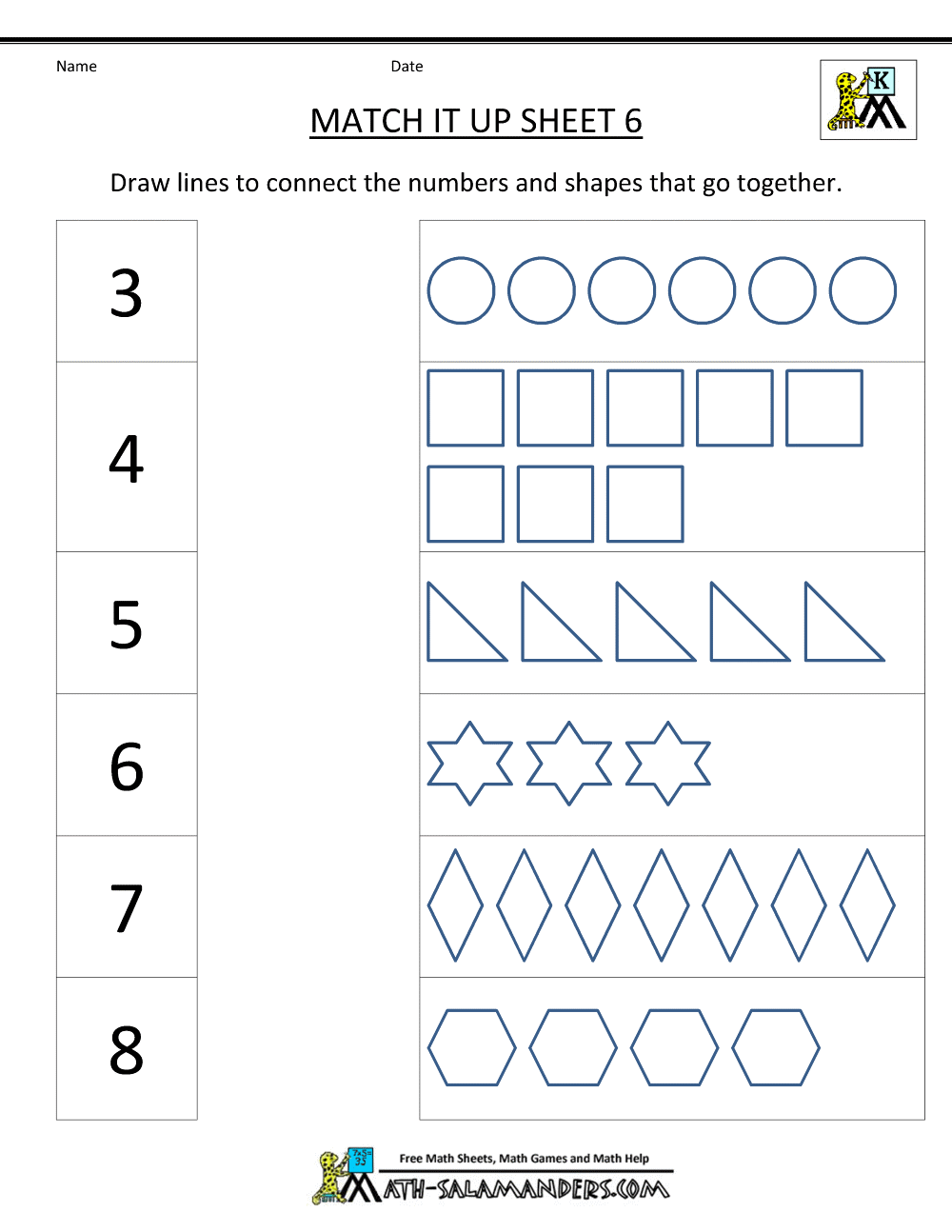 Number Matching Worksheets 1 10