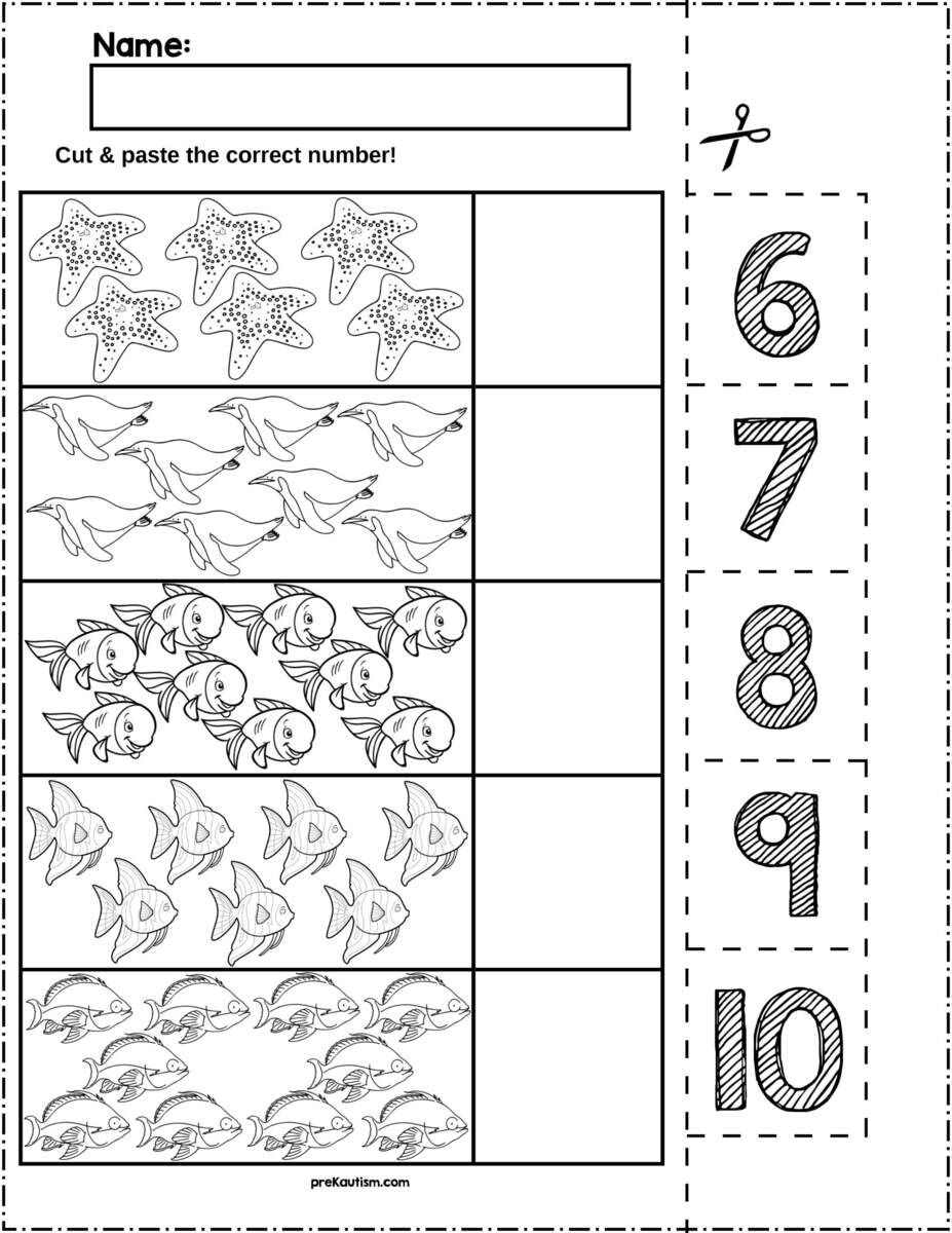 Ocean Animals Cut Match Worksheets Numbers 6 10 By PreKautism Geometry Worksheets For 2nd Grade Lucky Little Learners