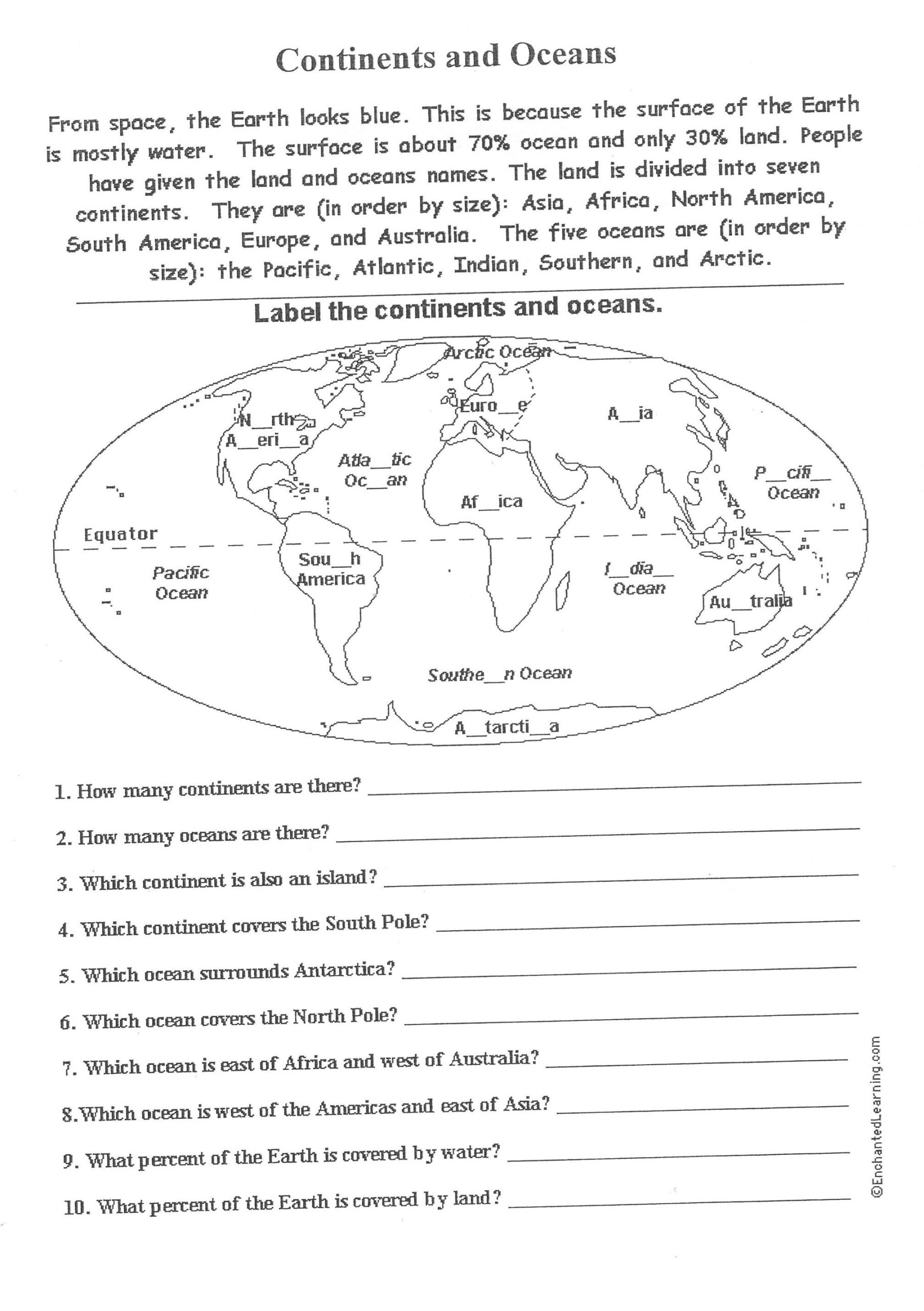 Oceans Printable Worksheets Free Continent Worksheets For Kids Fun Geography Printables