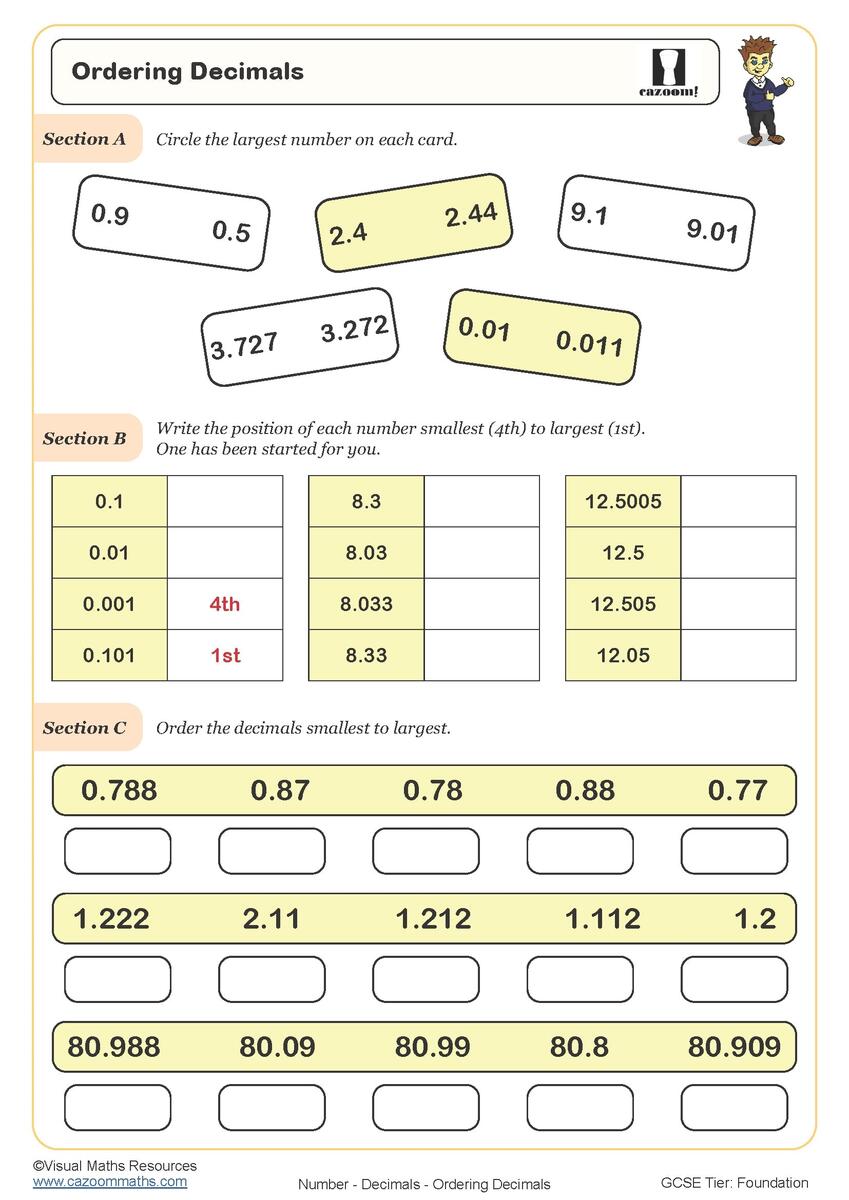 Ordering Decimals Worksheet Printable PDF Ordering Decimals Worksheet Counting By Decimals