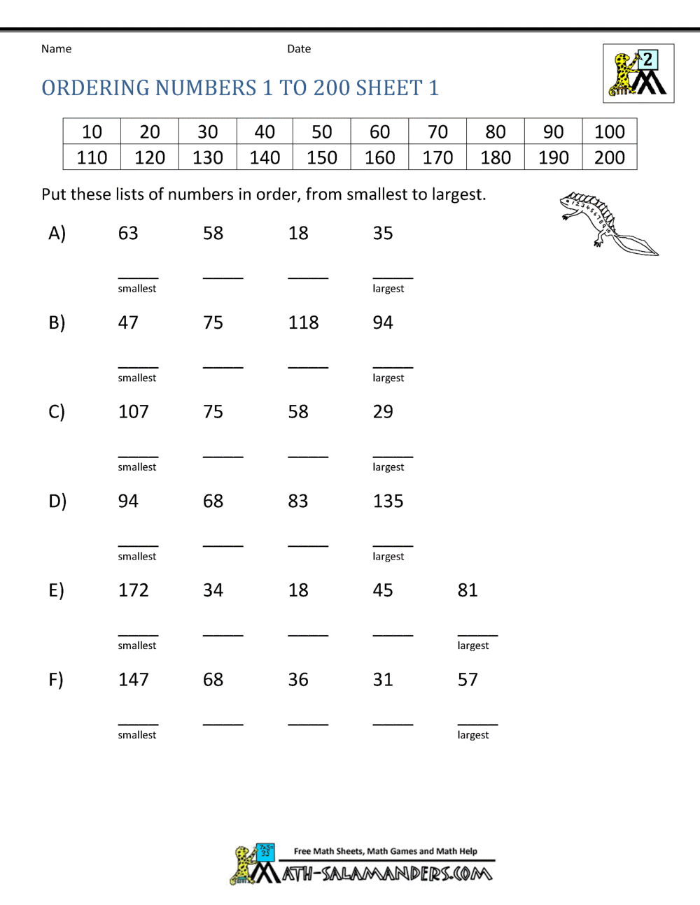 Ordering Numbers Worksheets Up To 1000 Ordering Numbers Worksheets Up To 1000
