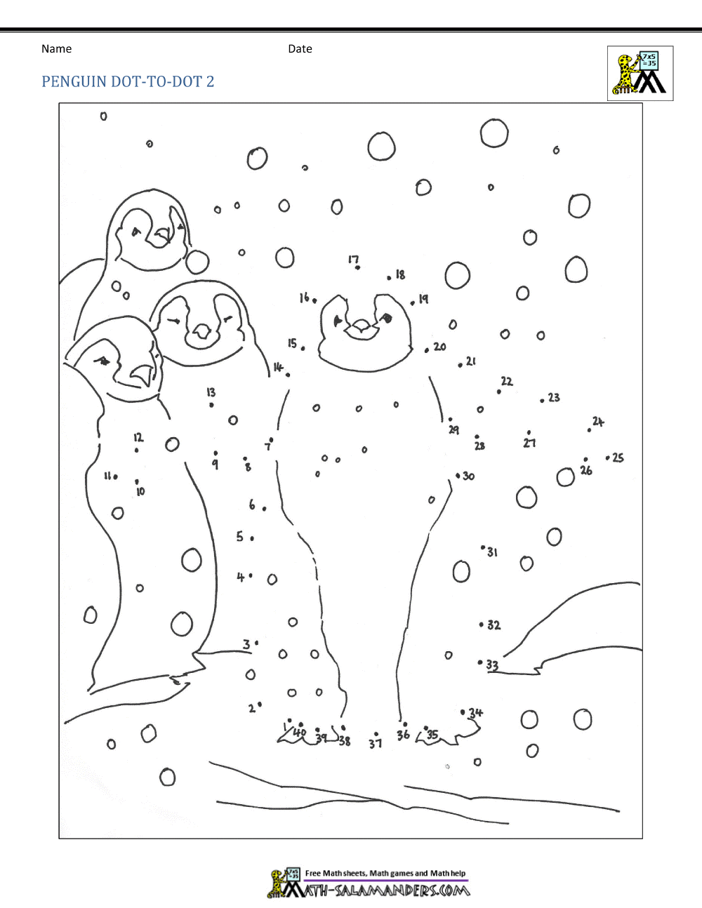 Penguin Dot To Dot Free Penguin Math Worksheets For Second Grade Second Grade Teaching Blog