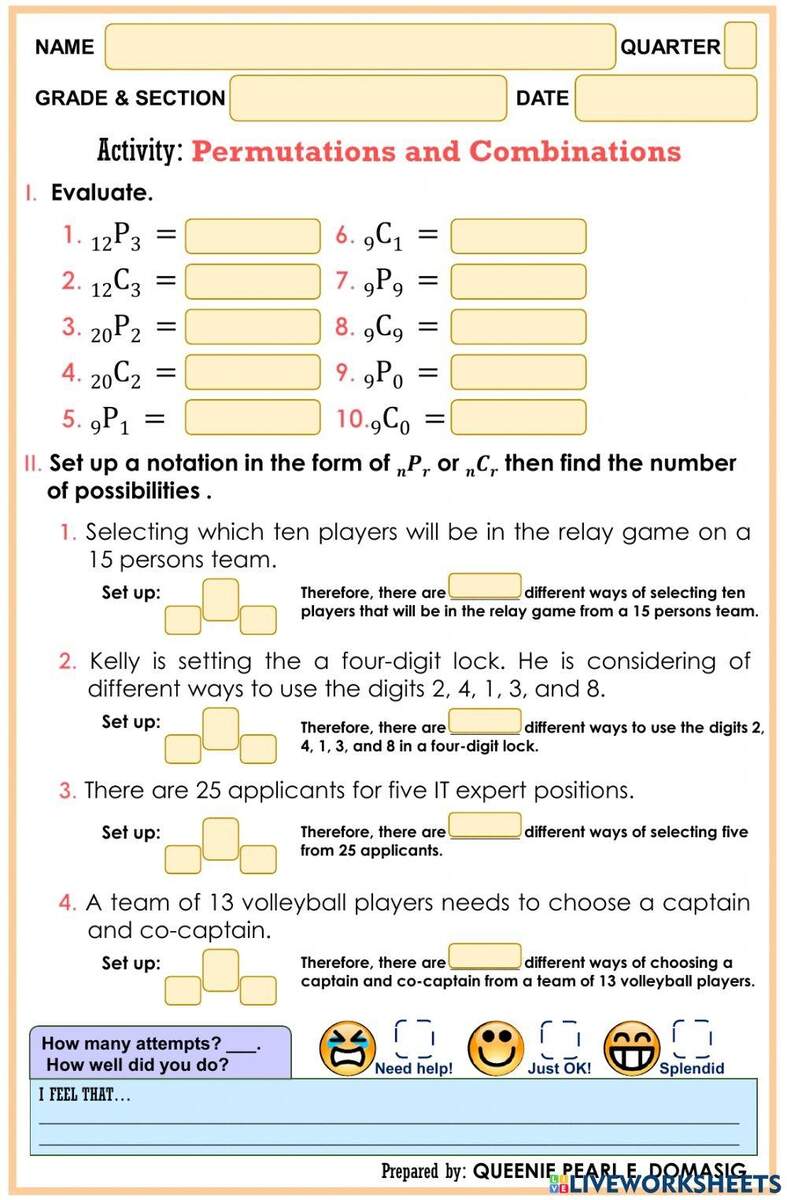Permutations And Combinations Worksheet Worksheets Library Permutations And Combinations Worksheet Worksheets Library