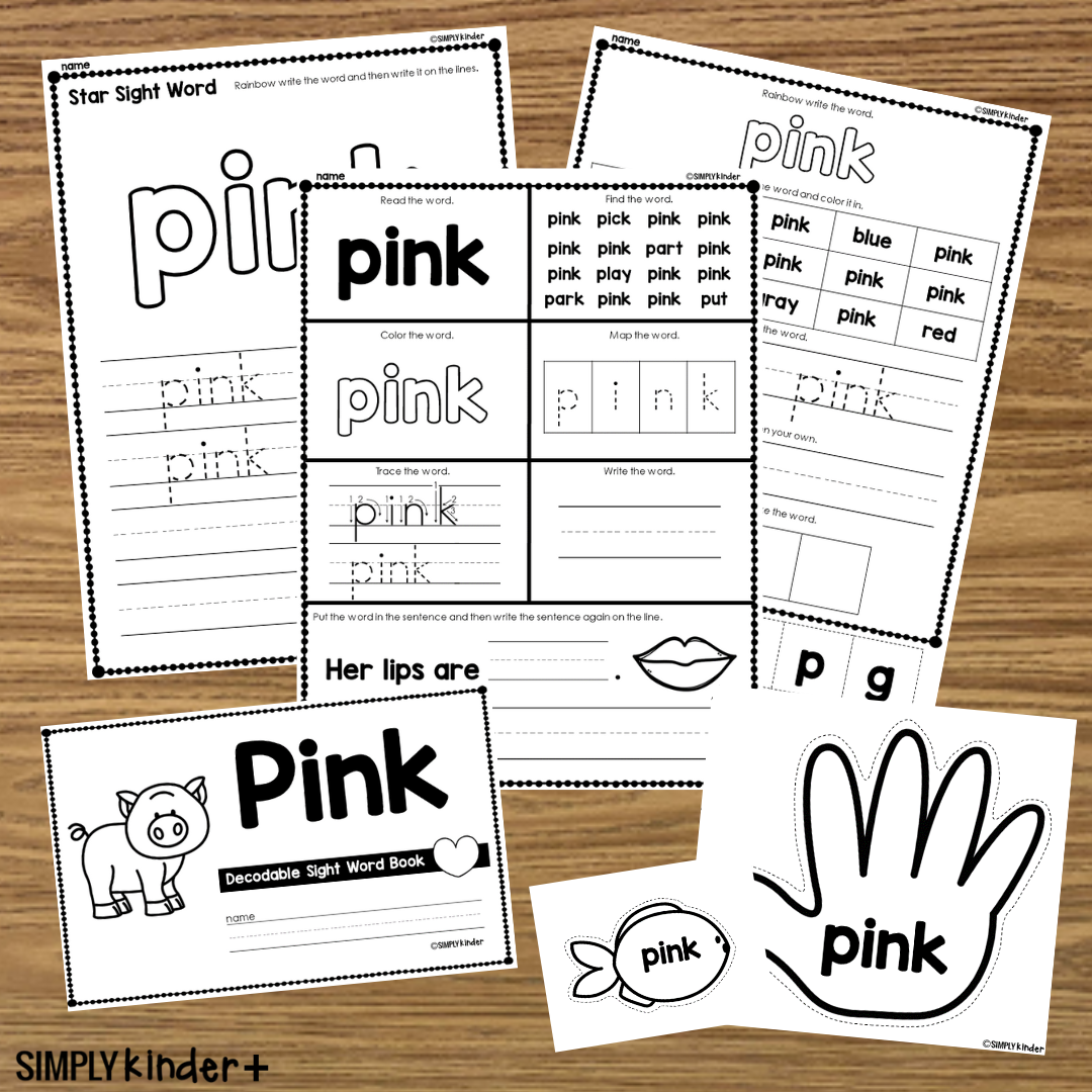 Pink Sight Word Activities Simply Kinder Printable Membership