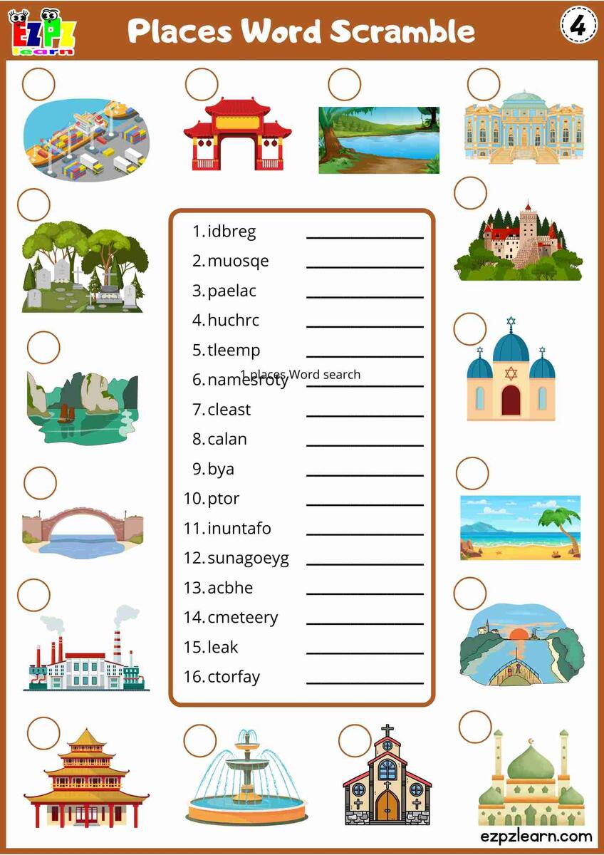 Places In The City Word Scramble Activity Free PDF For Primary Students English Language Learners 4 4 Ezpzlearn Places In The City Vocabulary Interactive Worksheet Listen And Choose The Correct Images Activity For Home Schooling Kindergarten And ESL G1 Ezpzlearn