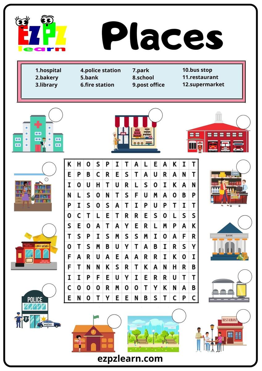 Places In The City Word Search 2 Free PDF Download Ezpzlearn