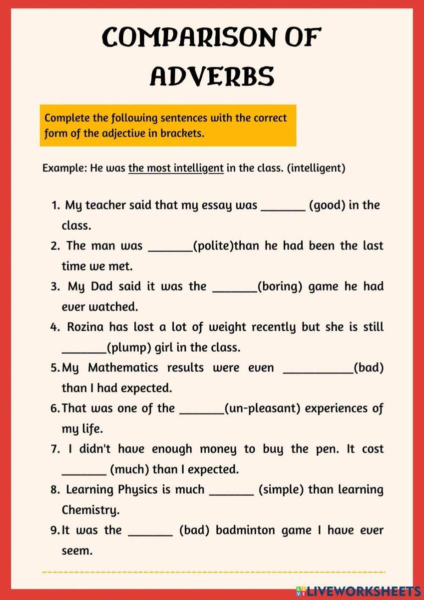 Practice 1 Comparative Adverbs Worksheet Worksheets Library