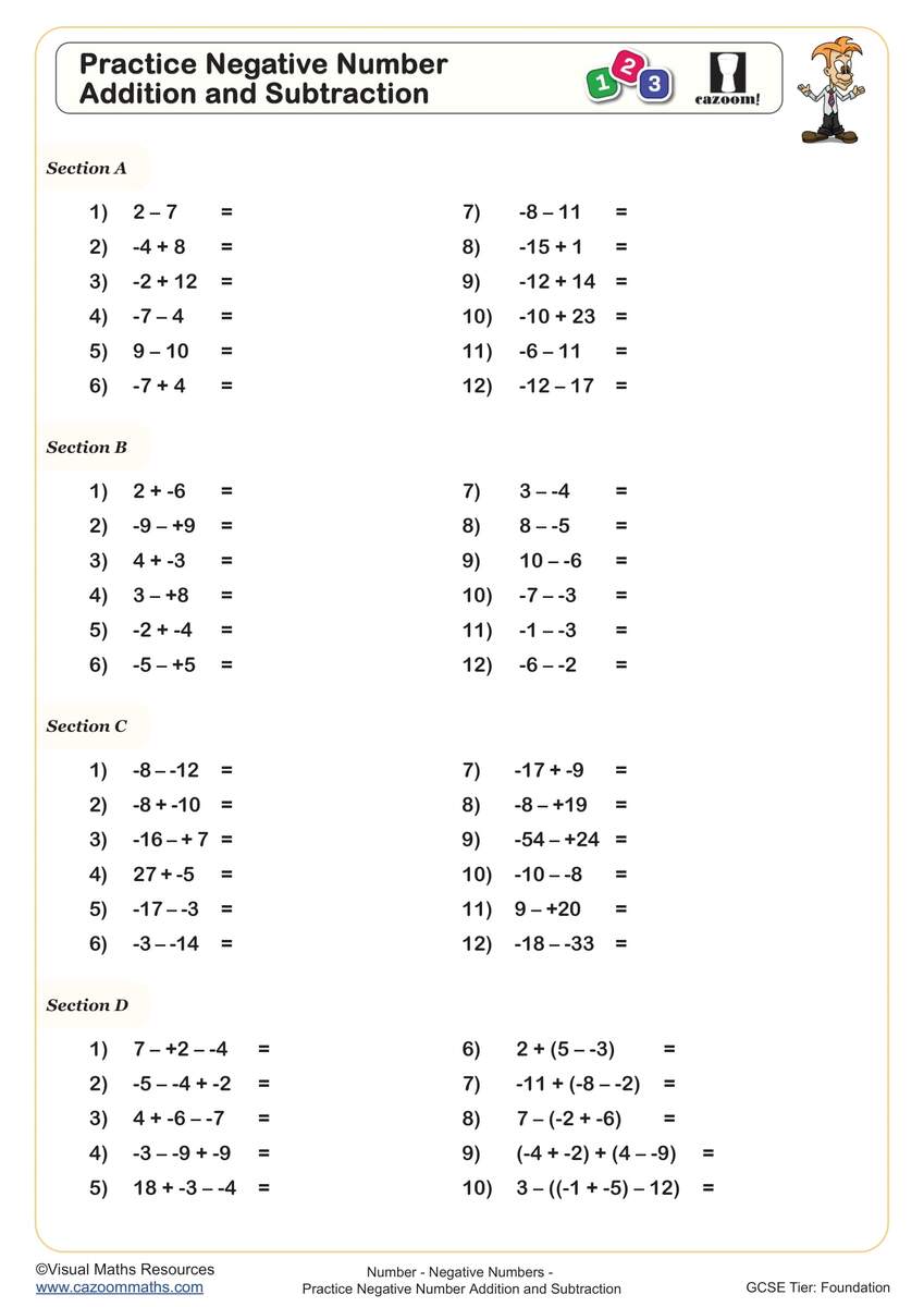 Practice Negative Number And Addition And Subtraction Worksheet Printable PDF Worksheets Practice Negative Number And Addition And Subtraction Worksheet Printable PDF Worksheets