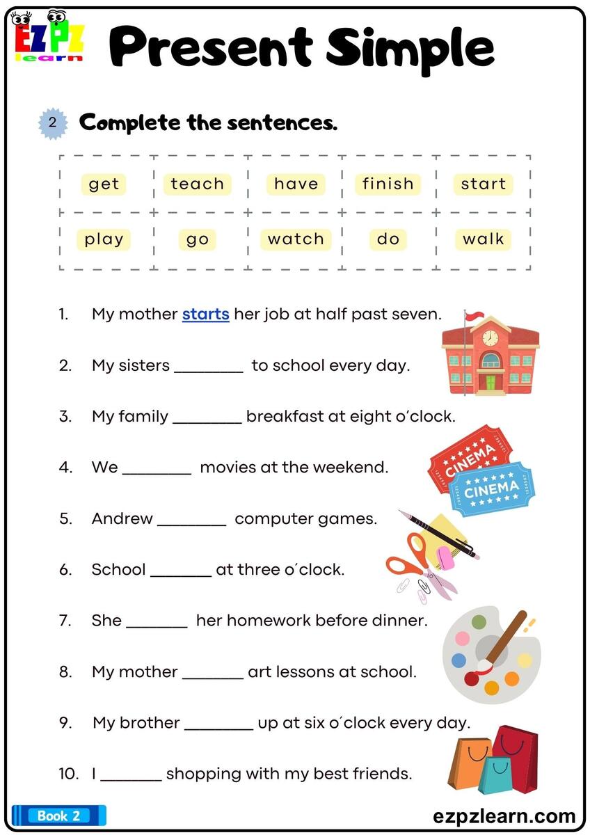 Present Simple Complete The Sentences Grammar Worksheet Bk2 Printable Pdf Ezpzlearn Present Simple Complete The Sentences Grammar Worksheet Bk2 Printable Pdf Ezpzlearn