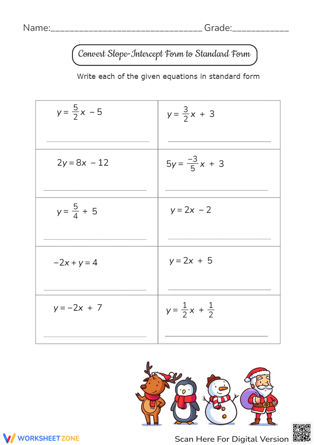 Printable 9th Grade Slope Intercept Form Y Mx B Worksheets Download