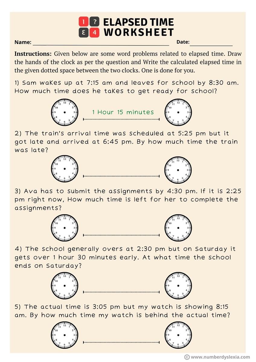 Printable Elapsed Time Word Problems Worksheets PDF Included Number Dyslexia