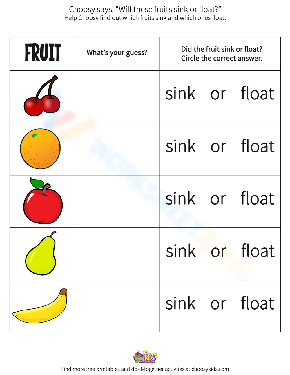 Printable Kindergarten Easter Sink Or Float Worksheets