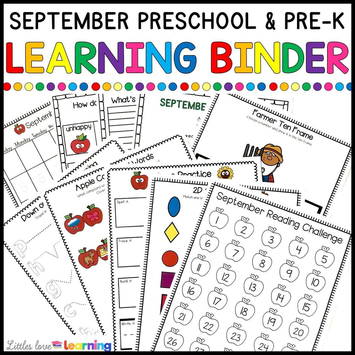 Printable Learning Binder For September Preschool Pre K