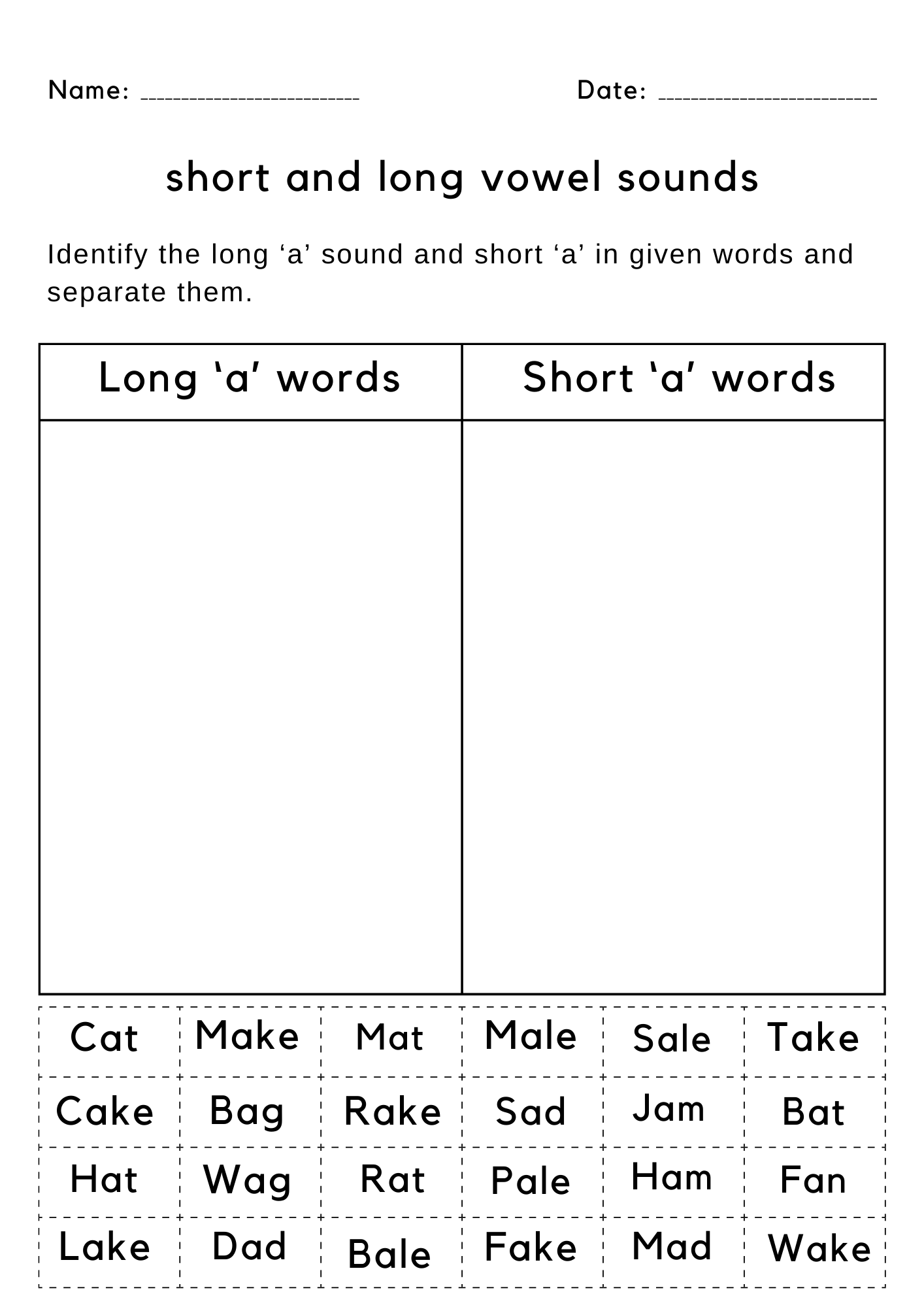 Printable Long And Short Short Vowel And Long Vowel Worksheets BUNDLE CVC And CVCe Words Short And Long Vowels A And E Worksheet Have Fun Teaching