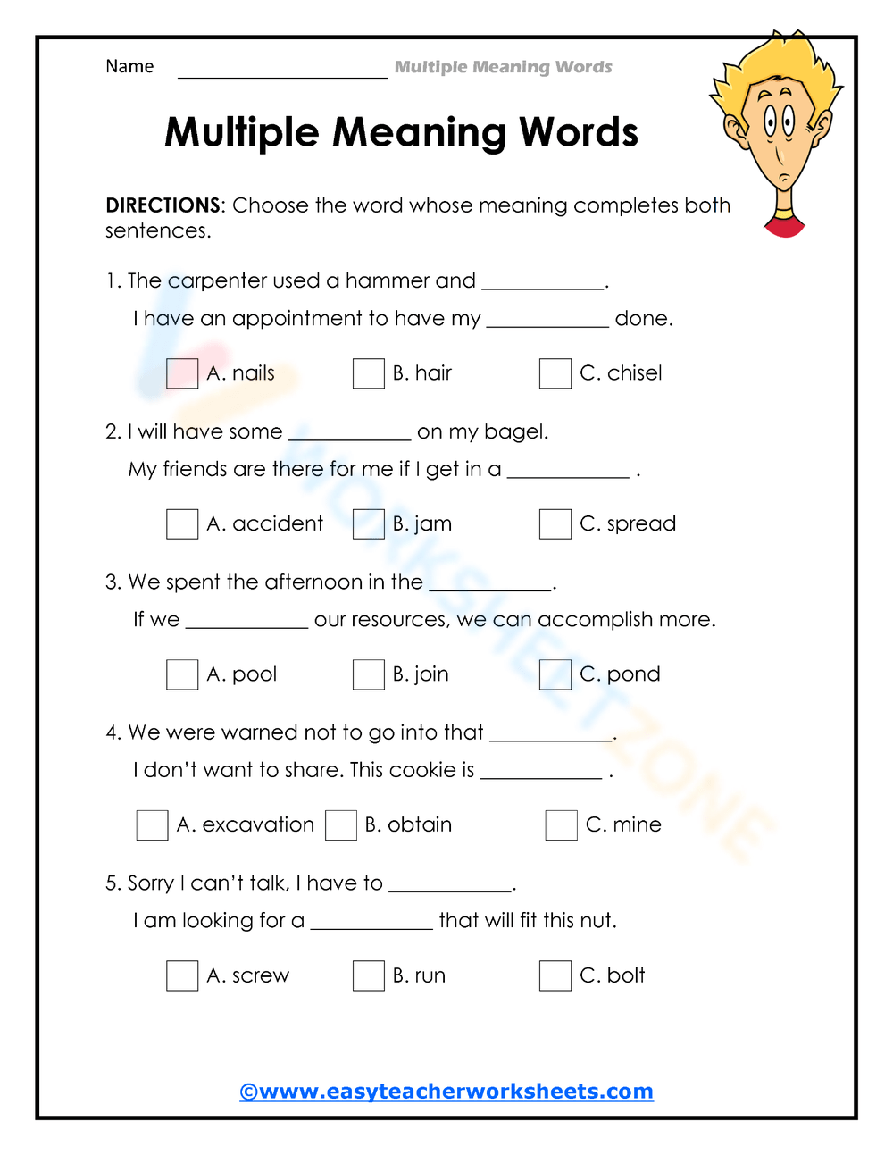 Printable Multiple Meaning Words Worksheets Download Multiple Meaning Words Worksheet For 1 Worksheets Library