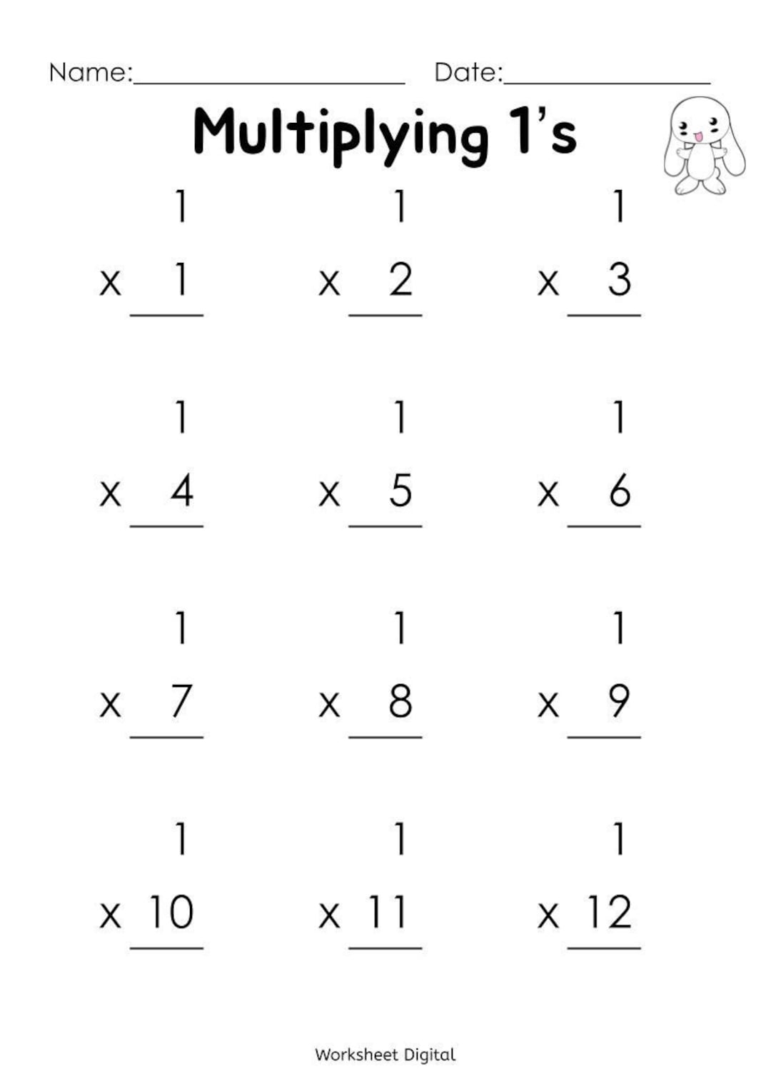 Printable Multiplication Worksheets Times Tables 1 12 PDF Etsy Math Drills Worksheets