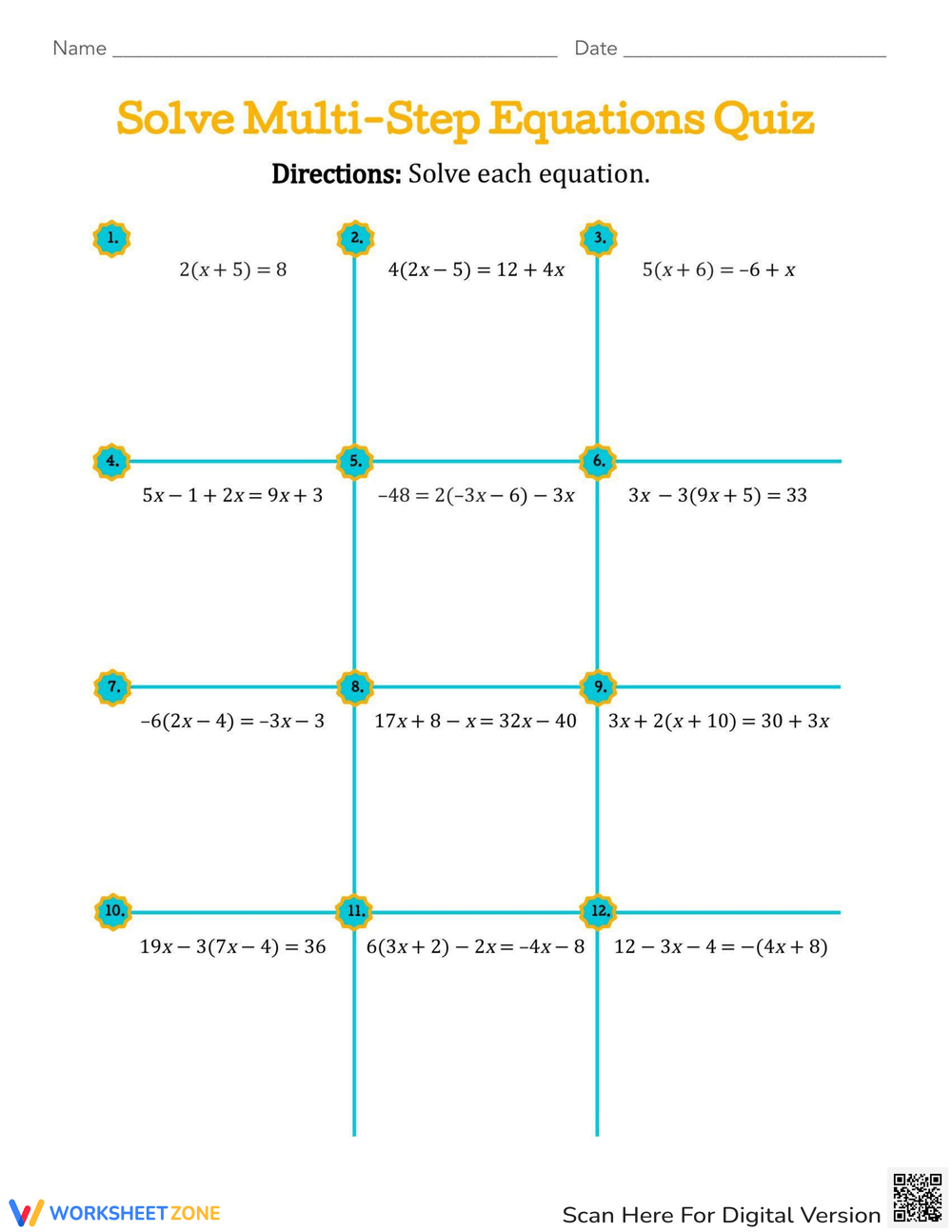 Printable One Variable Equations Worksheets Printable One Variable Equations Worksheets