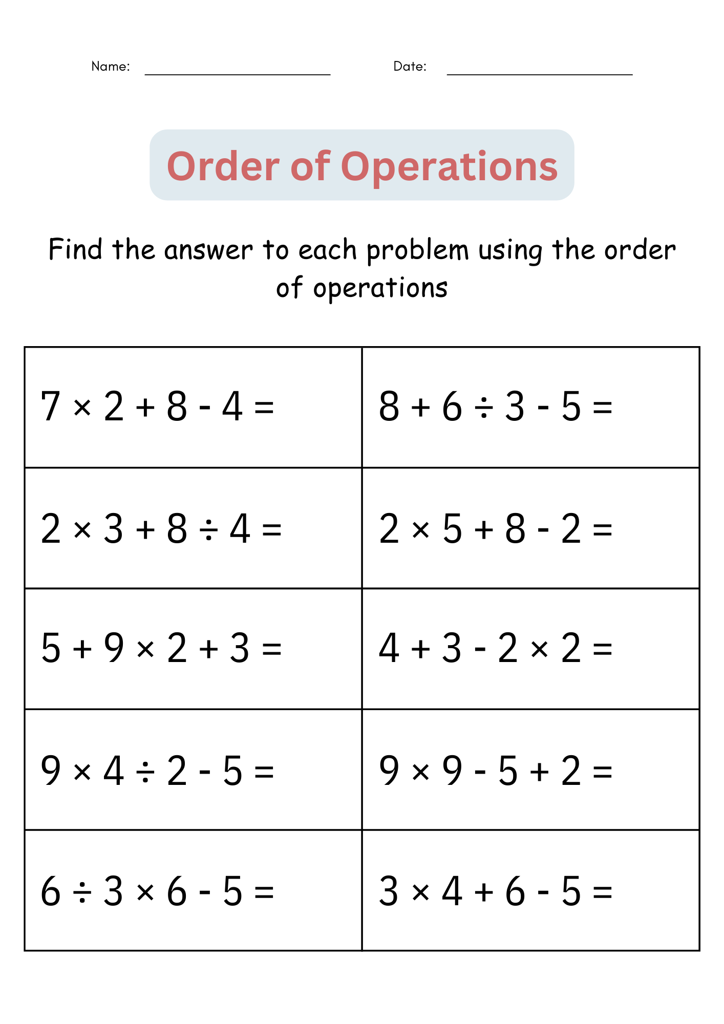 Order Of Operations Practice Worksheet Worksheets Worksheets