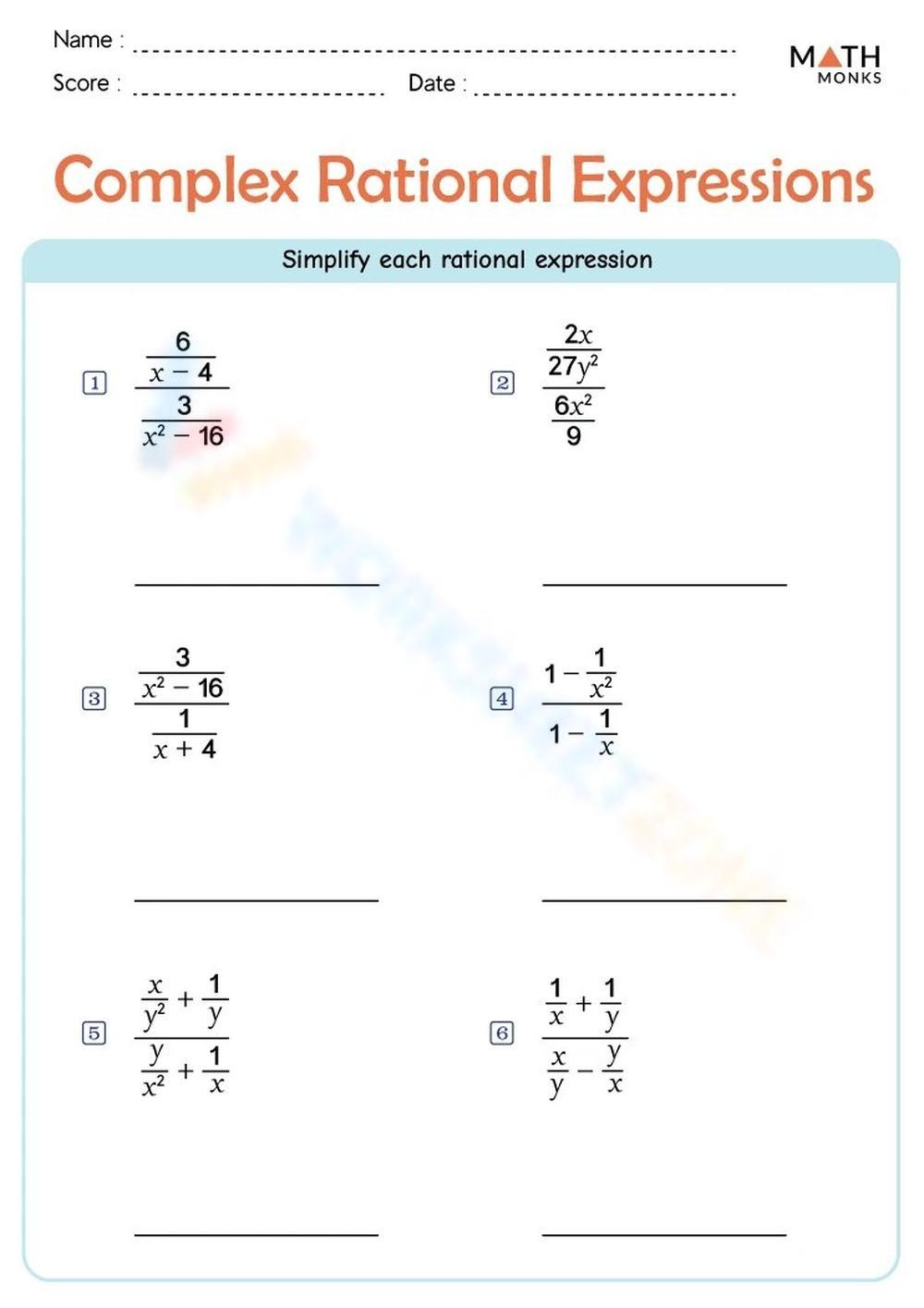Free Printable Simplifying Rational Expressions Worksheets Worksheets Library