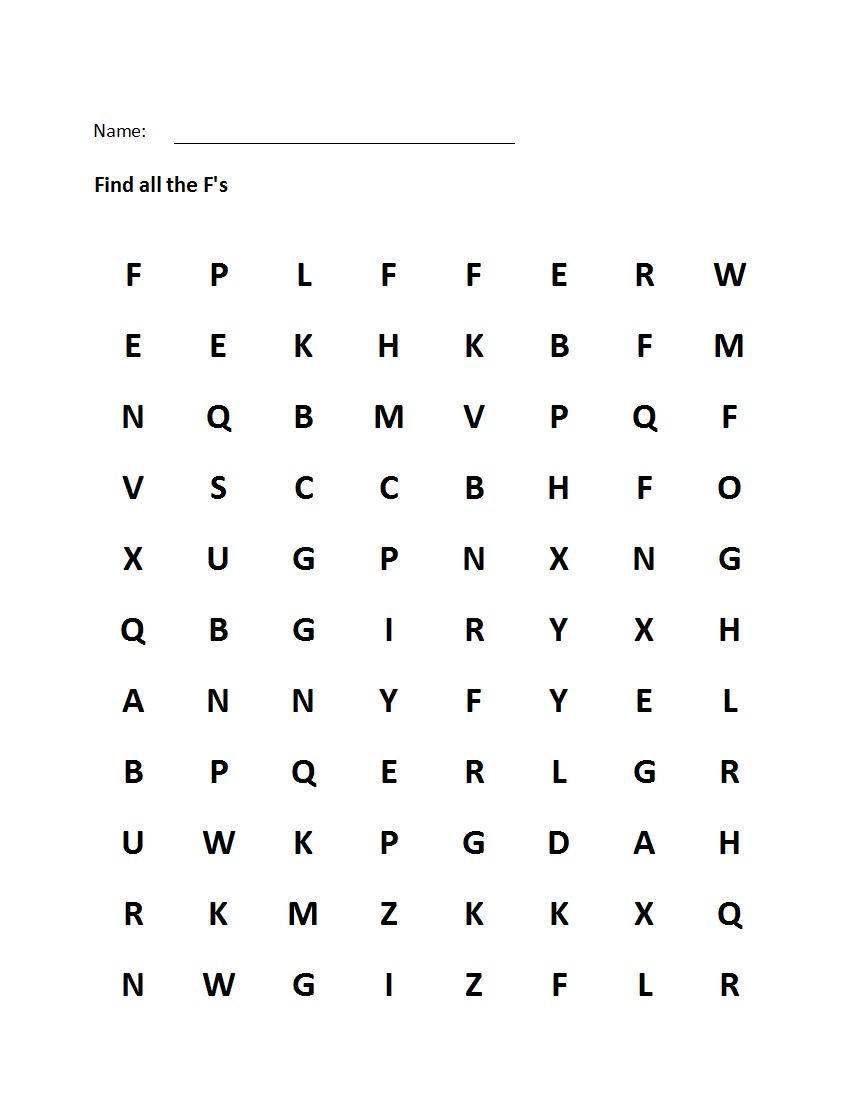 Printable Visual Scanning Letter F Worksheet Printable Visual Scanning Letter F Worksheet