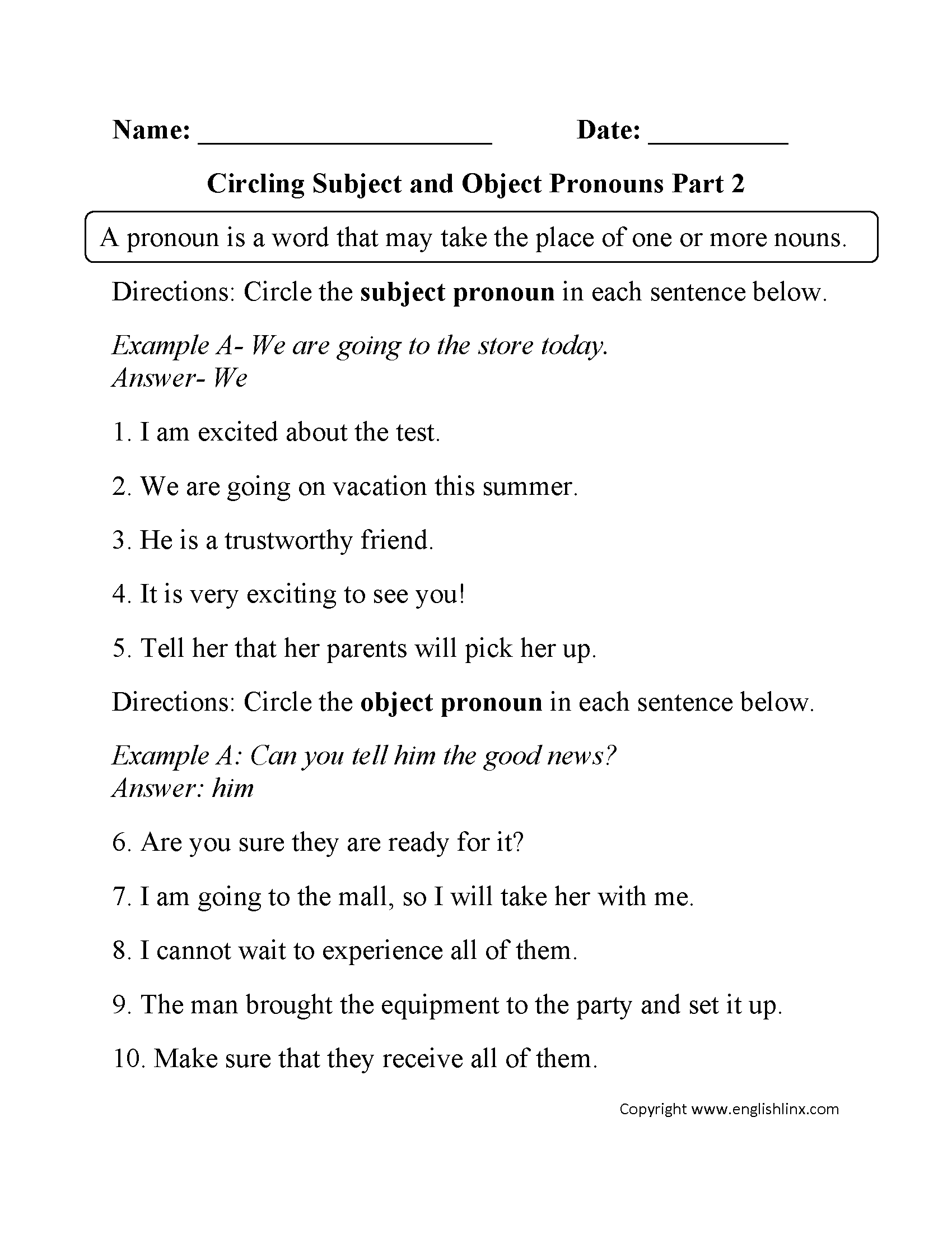 Teaching Subject Pronouns To Newcomer ELs Free ESL Grammar Worksheets And Activities Raise The Bar Reading