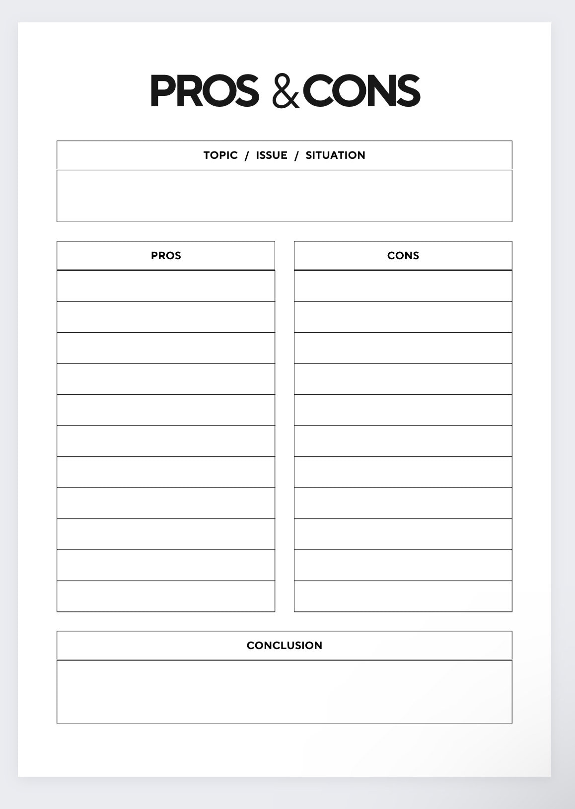 Pros And Cons List Decision Making Worksheet Choice Comparison Sheet Evaluate Options Planner Decision Log Problem Solving Organizer Etsy Denmark
