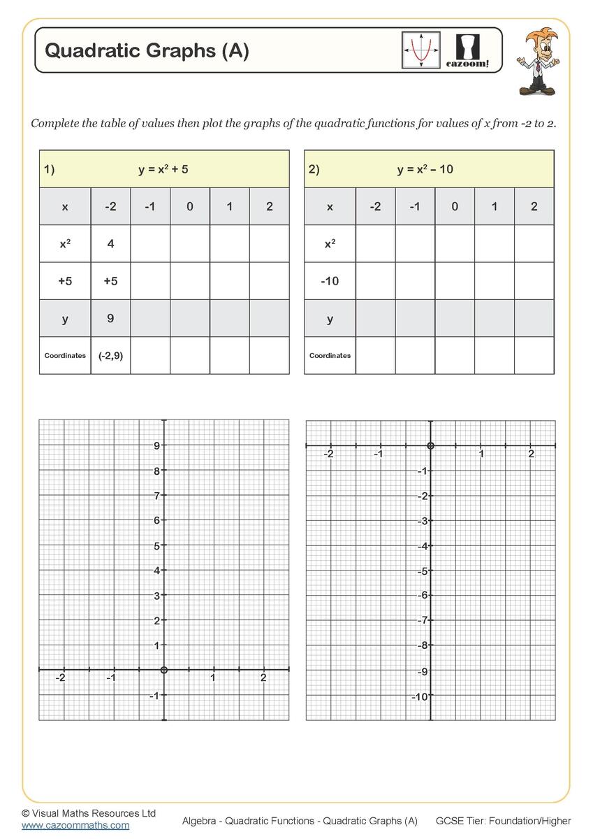 Quadratic Graphs A Worksheet Printable Maths Worksheets Quadratic Graphs A Worksheet Printable Maths Worksheets