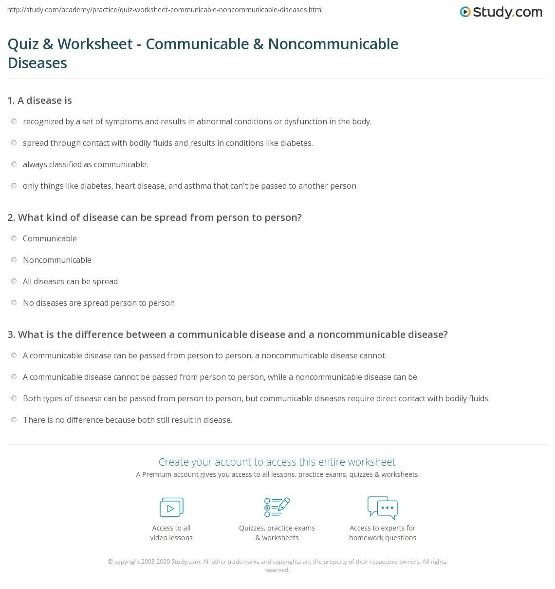 Quiz Worksheet Communicable Noncommunicable Diseases Study Quiz Worksheet Communicable Noncommunicable Diseases Study