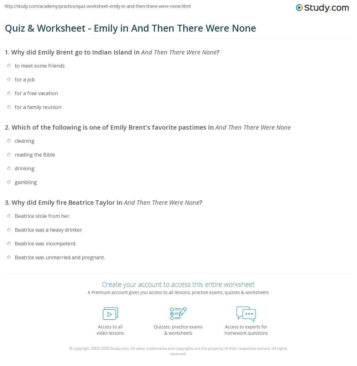 Quiz Worksheet Emily In And Then There Were None Study