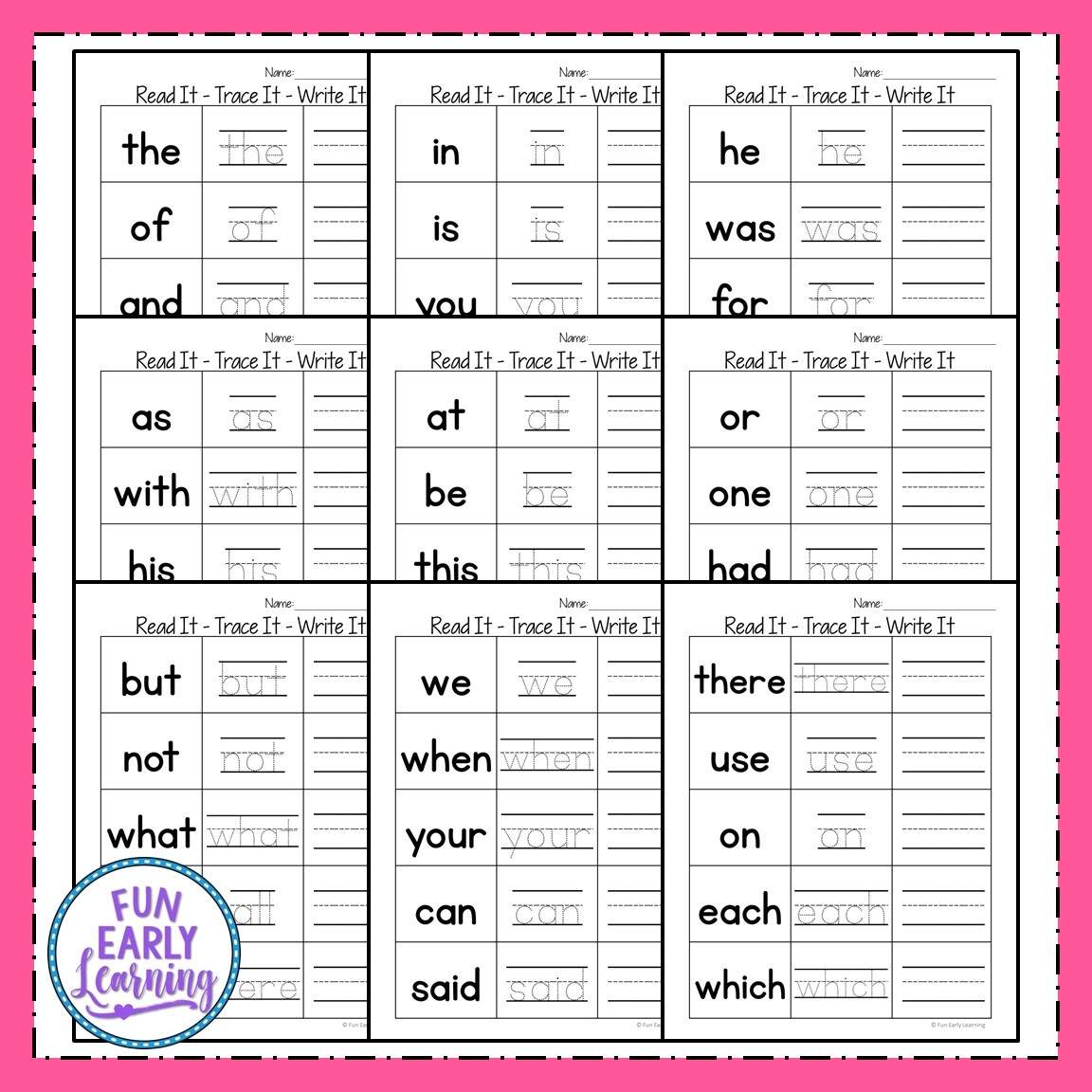 Read It Trace It Write It Fry S First 100 Sight Words Fun Early Learning Sight Word Tracing Worksheets Superstar Worksheets