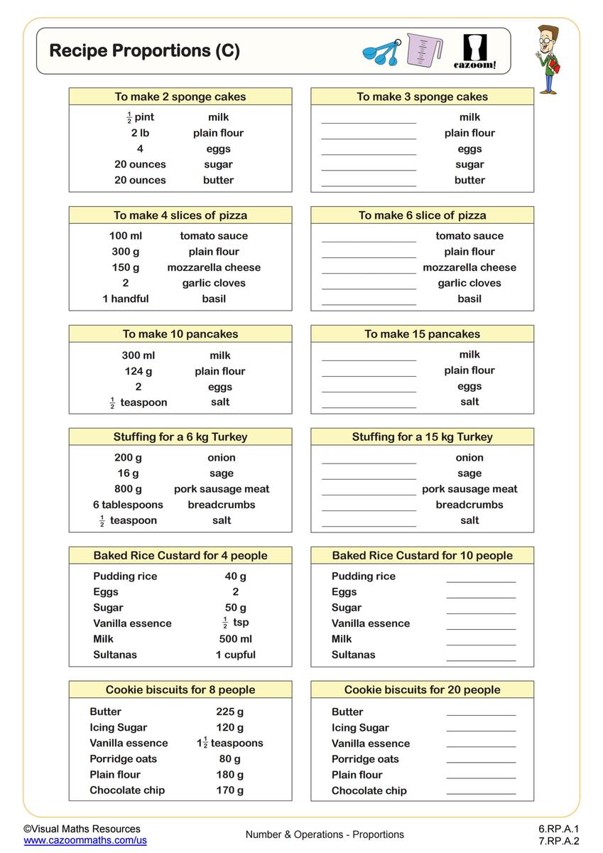 Recipe Proportions C Worksheet PDF Printable Number Operations Worksheet Cazoom Math Recipe Proportions C Worksheet PDF Printable Number Operations Worksheet Cazoom Math