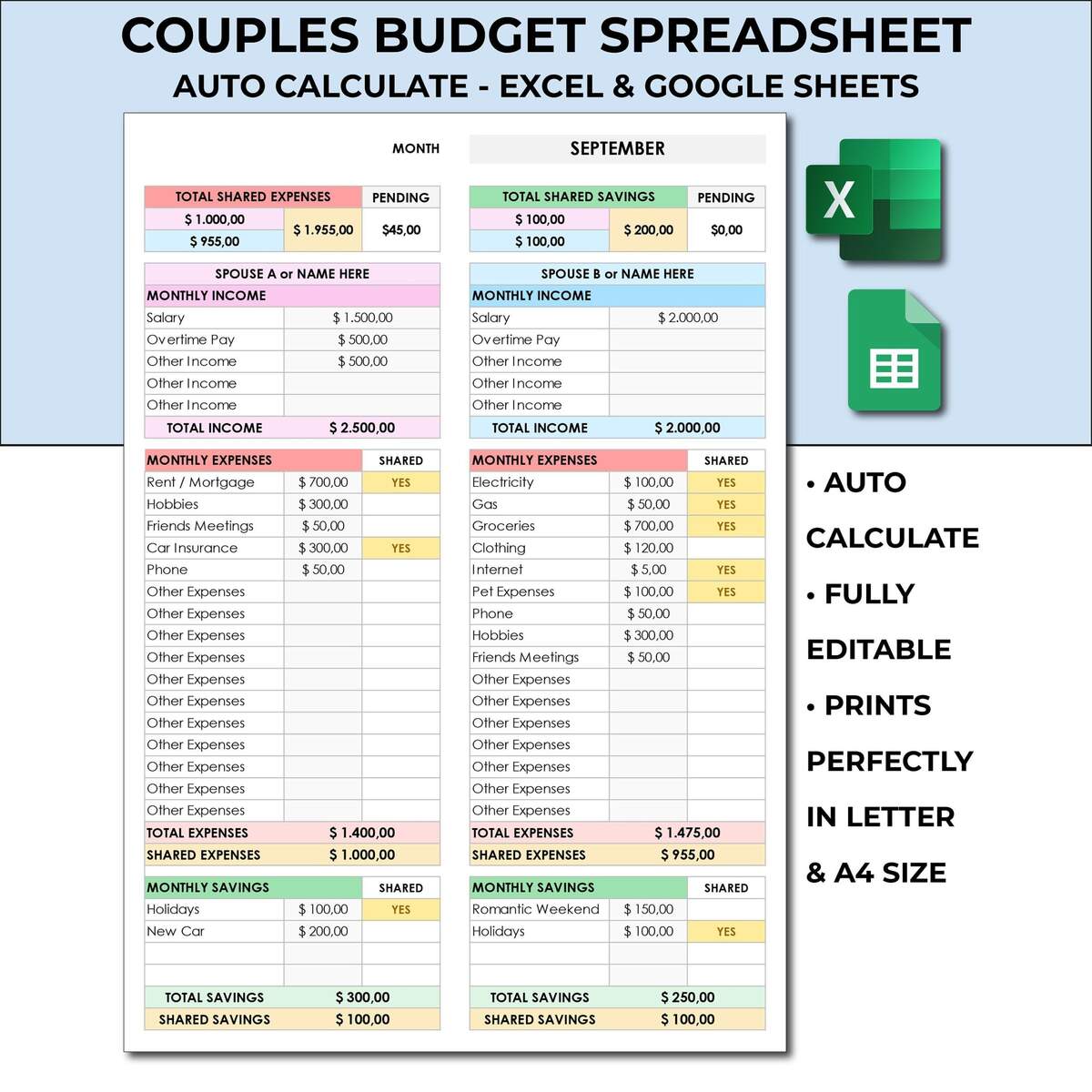 Roommate Bill Spreadsheet Etsy Roommate Bill Spreadsheet Etsy