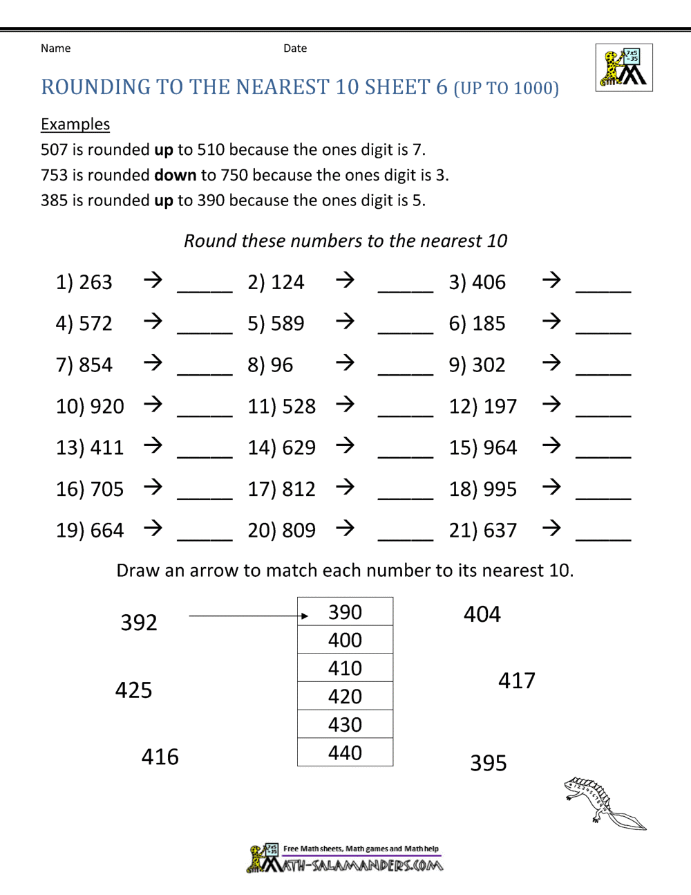Rounding To The Nearest 10 Worksheets