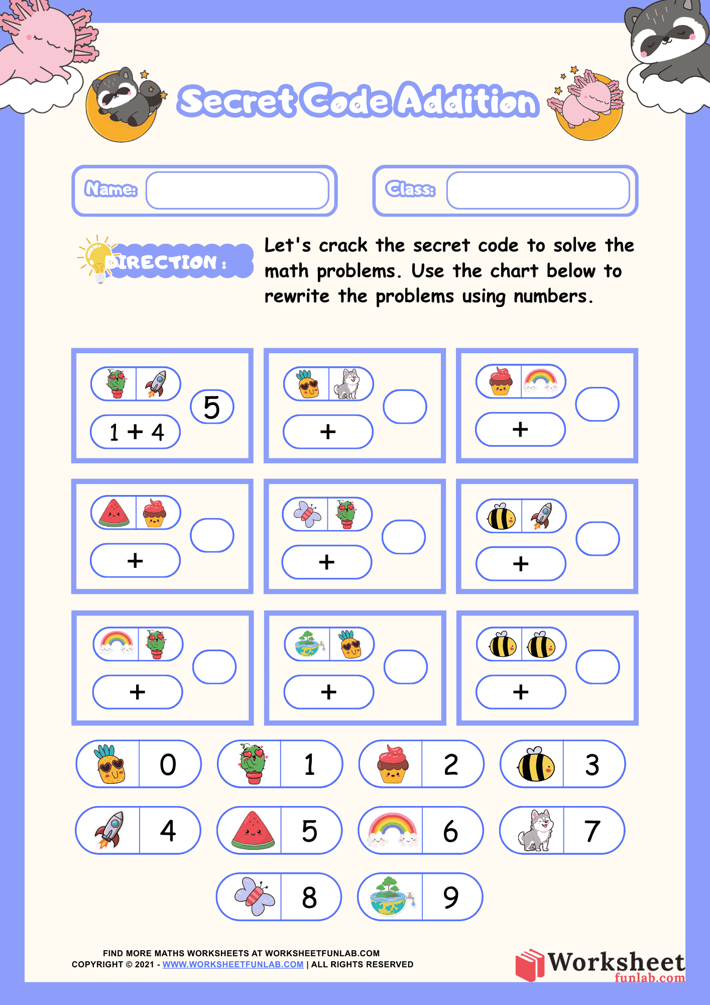 Secret Code Addition Worksheet Fun Math Decoding Activity Secret Code Addition Worksheet Fun Math Decoding Activity