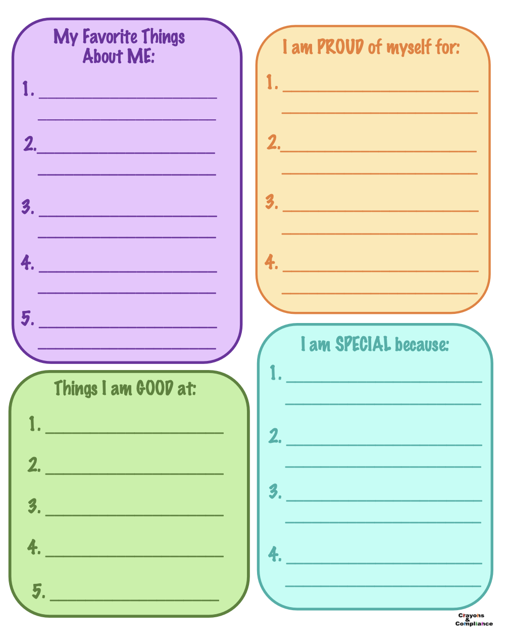 Self Esteem Daily Worksheet FREE Printable Krista H Counseling