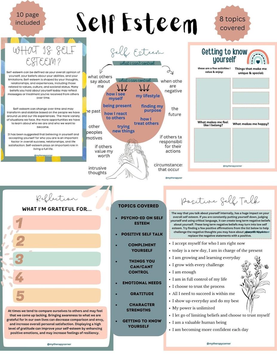 Self Esteem Therapy Worksheets Coping Skills Printable Etsy Self Esteem Therapy Worksheets Coping Skills Printable Etsy