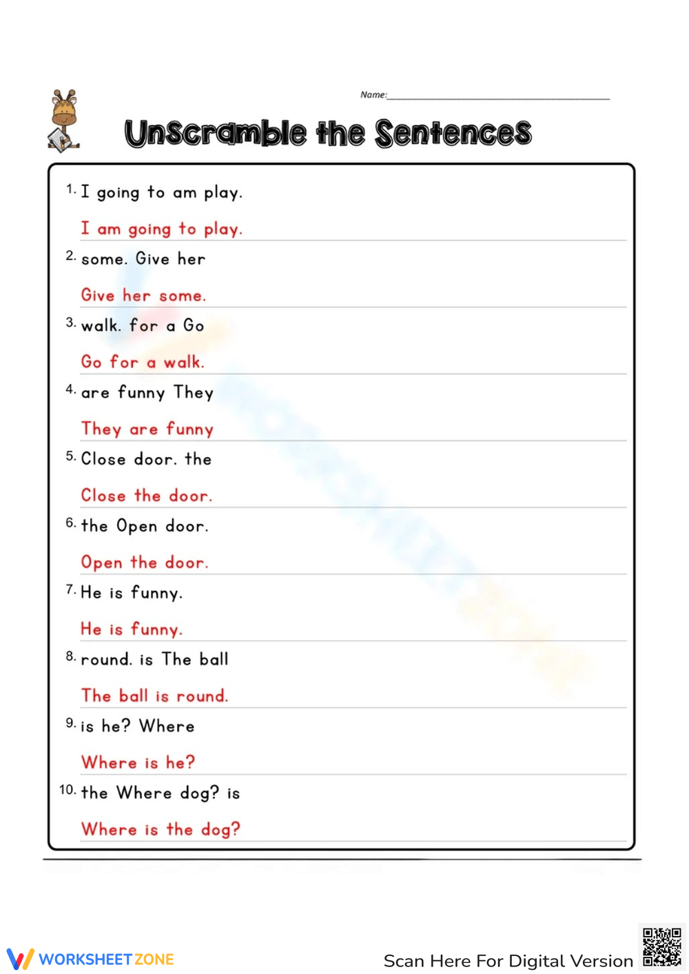 Sentence Scramble Worksheets Printable