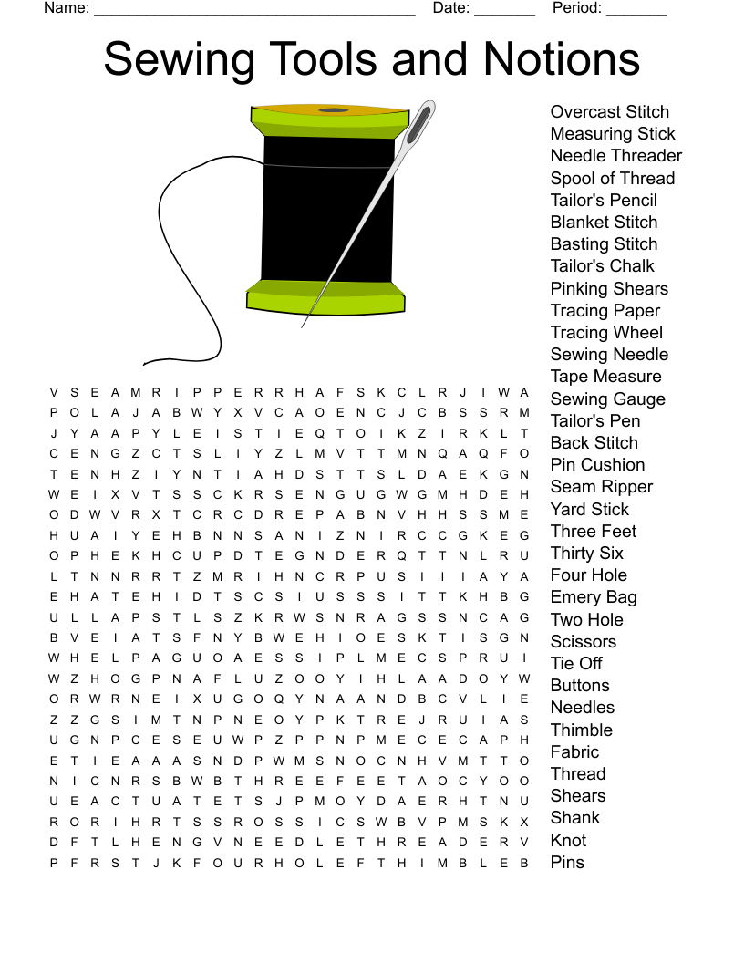 Sewing Tools And Notions Word Search WordMint Sewing 101 Word Search WordMint