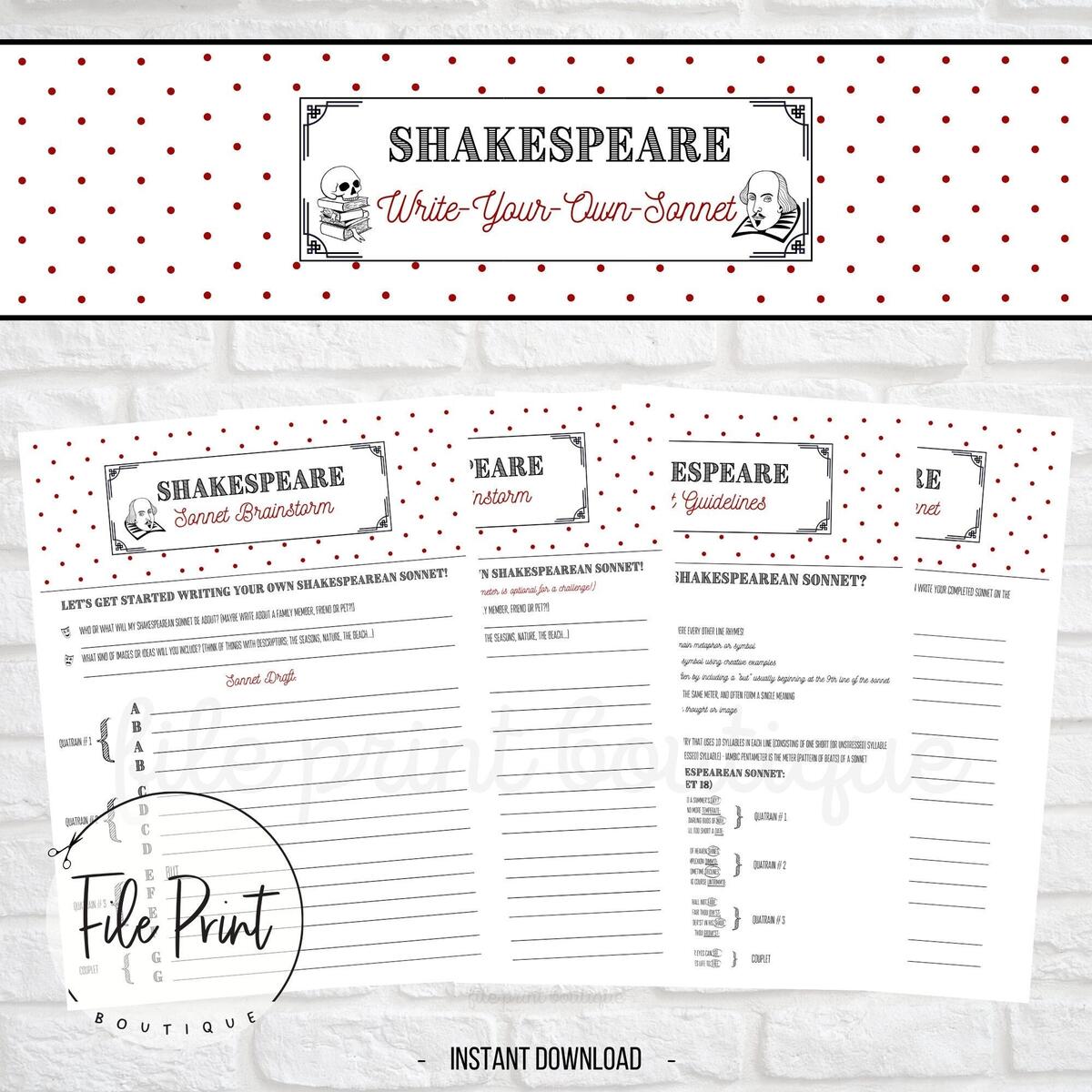 Shakespeare Sonnet Activity Write Your Own Sonnet printable Etsy
