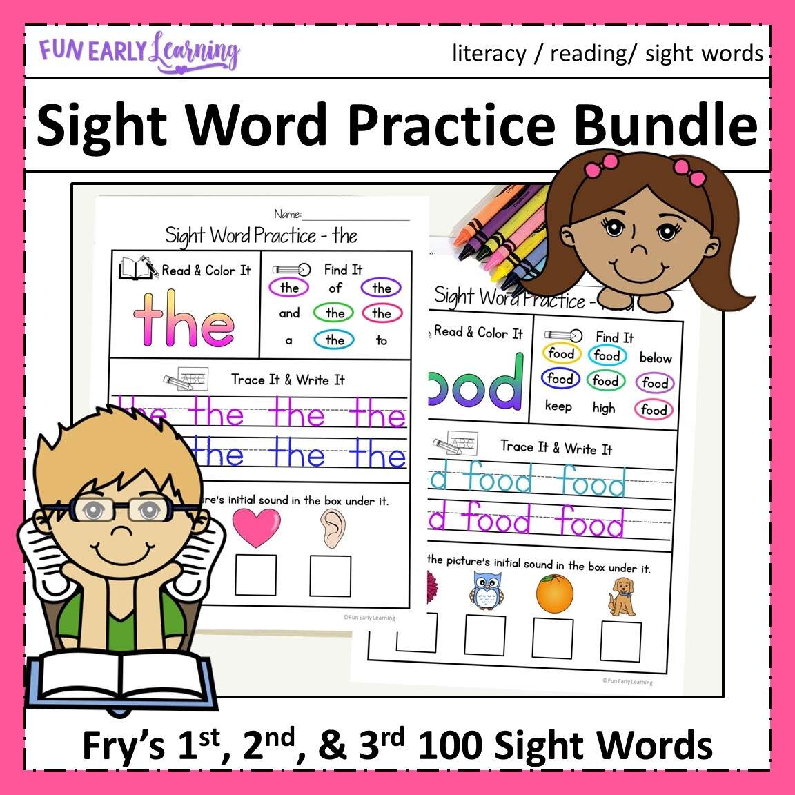 Sight Word Practice Bundle Fry S 1st 2nd And 3rd 100 Sight Words Fun Early Learning 100 Printable Let S Learn Fry 1st Hundred Sight Words Worksheets Kindergarten 1st Grade Handwriting And Spelling Activity Etsy