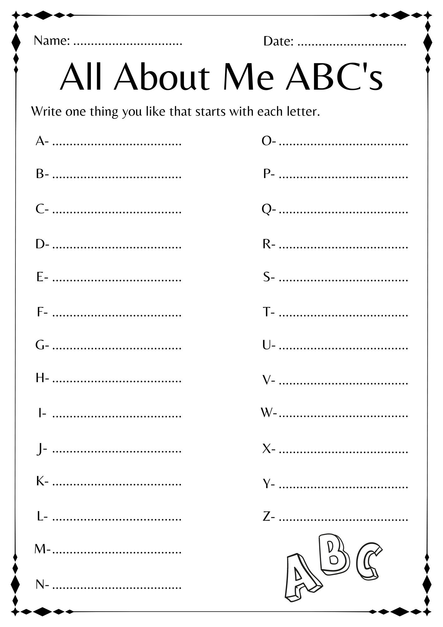 Simple All About Me ABC Worksheet Kindergarten Made By Teachers Alphabet Tracing Worksheets Lowercase Handwriting Practice PDF Etsy