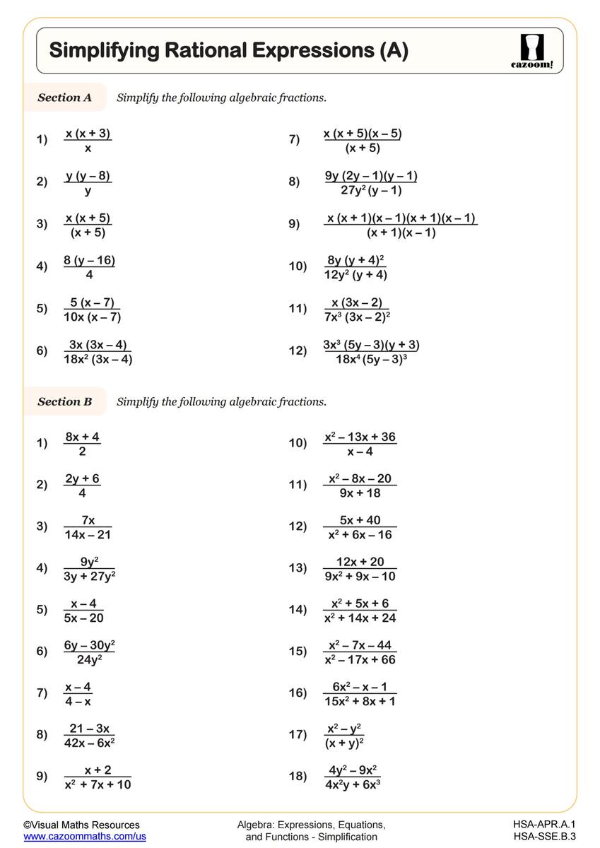 Simplifying Rational Expressions A Worksheet Algebra II PDF Worksheets Library