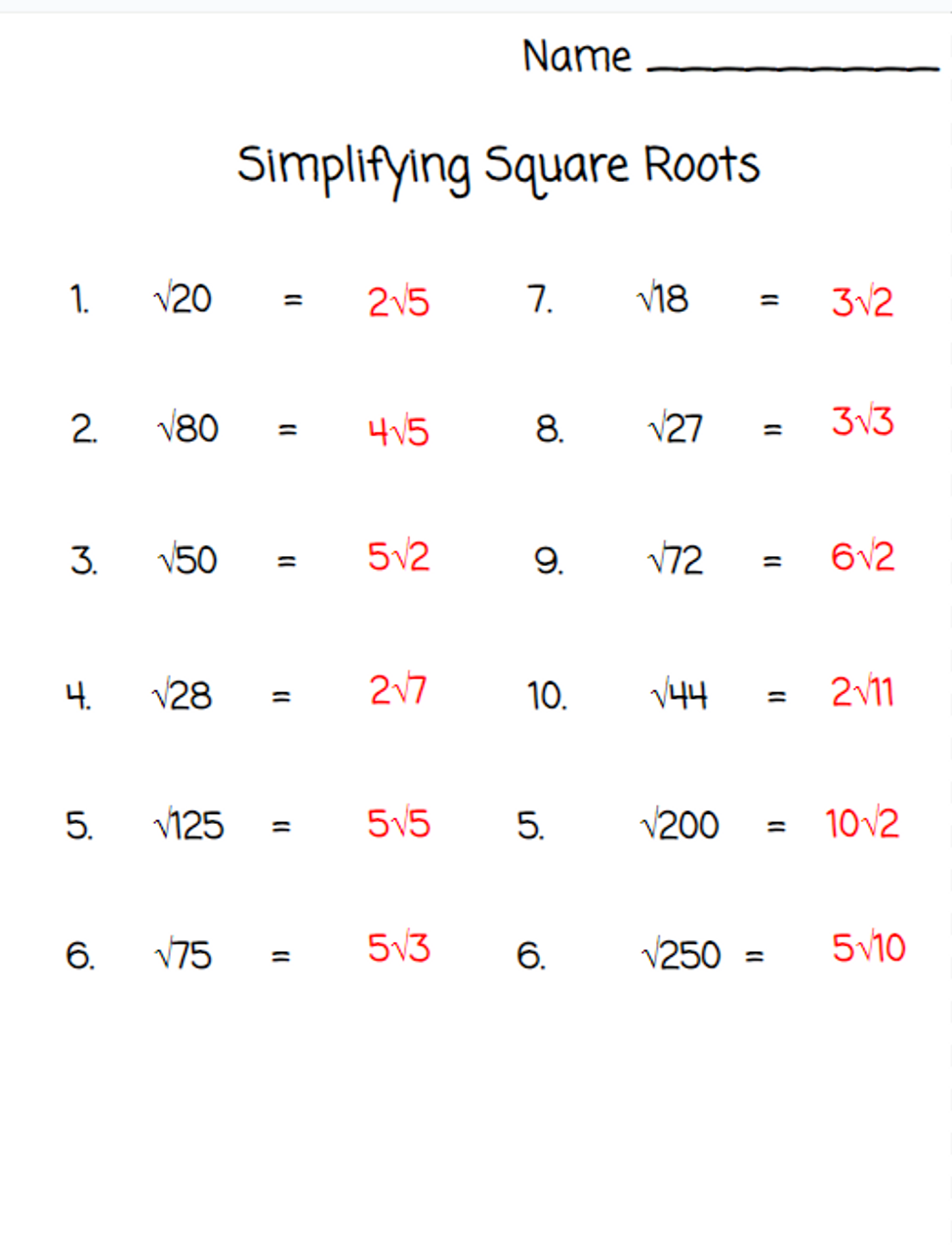Simplifying Square Roots Worksheets Library Simplifying The Square Root Worksheet Worksheets Library