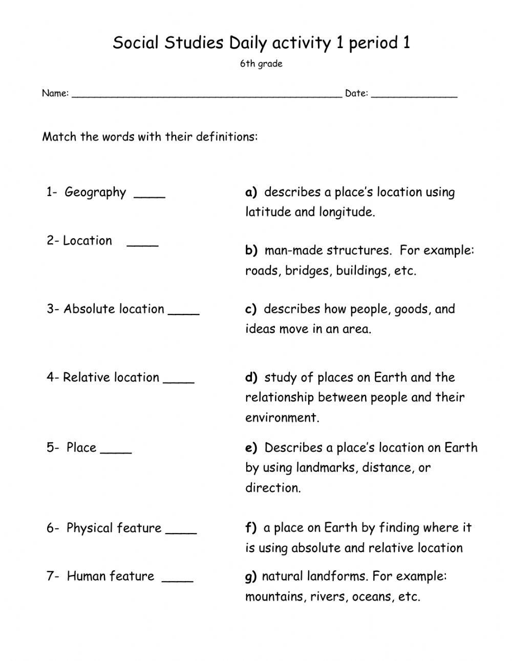 6th Grade Social Studies Week 2 Assignment Gateway Charter Academy Worksheets Library