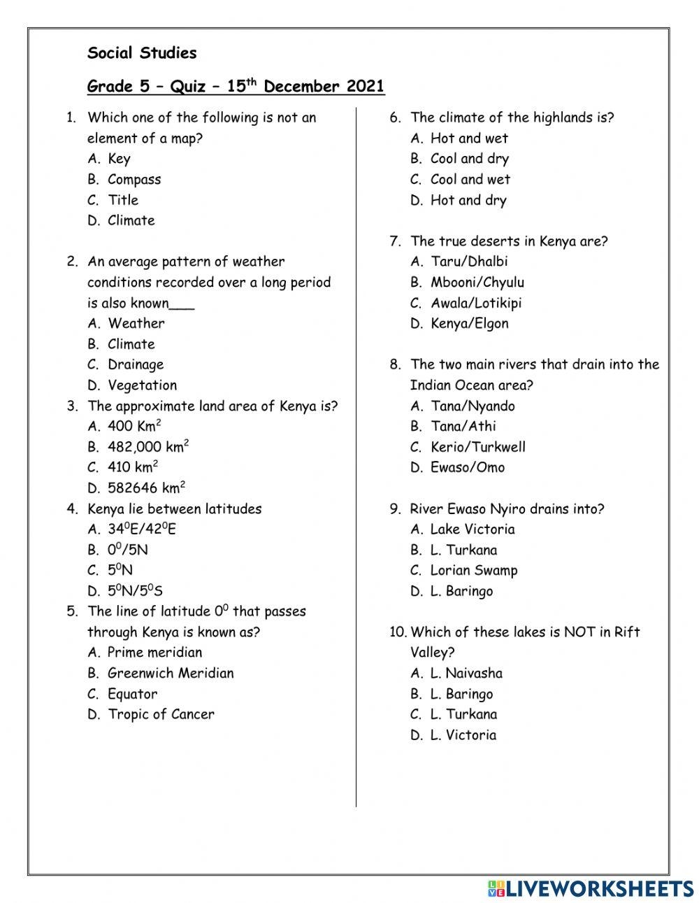 Social Studies Online Exercise For Grade 5 Worksheets Library