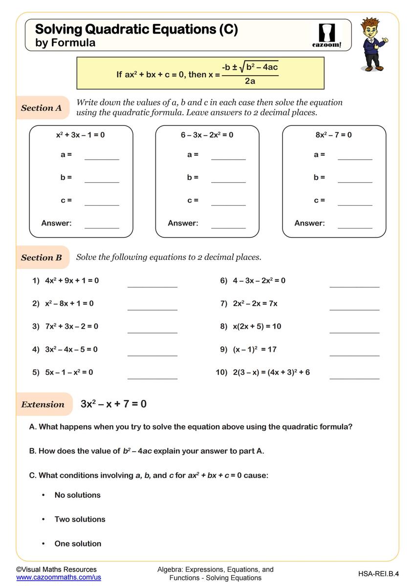 Solving Quadratic Equations C By Quadratic Formula Worksheet PDF Printable Algebra Worksheet Cazoom Math Solving Quadratic Equations C By Quadratic Formula Worksheet PDF Printable Algebra Worksheet Cazoom Math