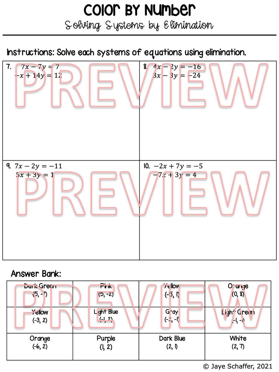 Solving Systems Of Equations By Elimination Coloring Activity Made By Teachers Solving Systems Of Equations By Elimination Coloring Activity Made By Teachers