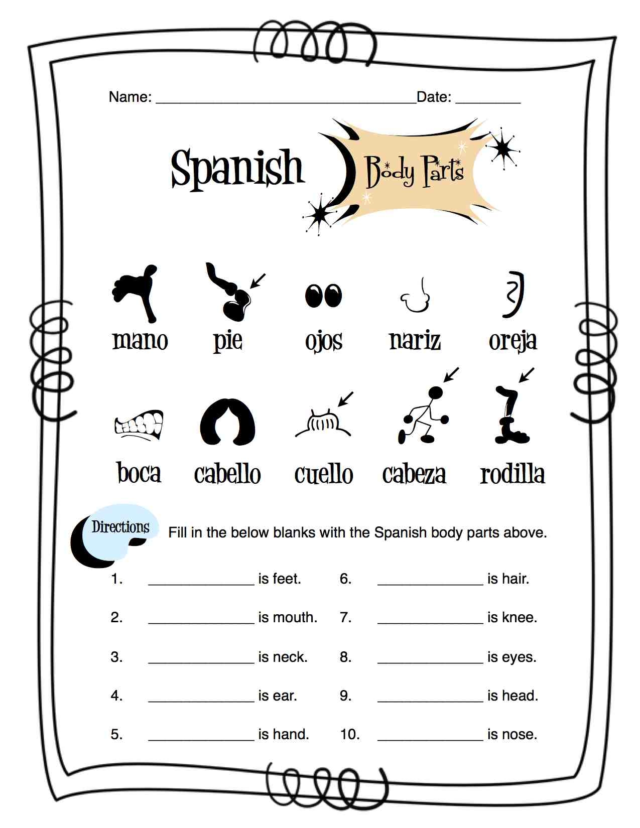 Spanish Body Parts Worksheet Packet Made By Teachers Spanish Body Parts Information Sheet Worksheet And Answer Key Made By Teachers